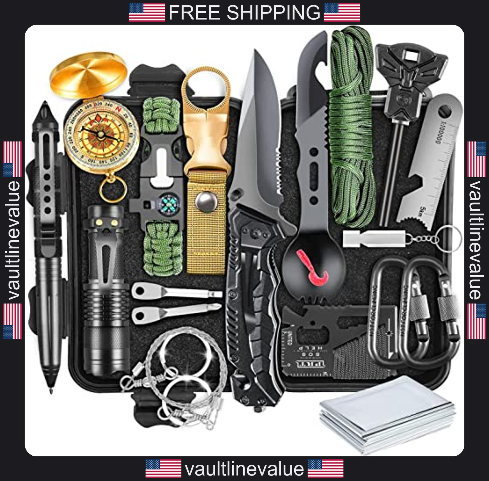 Survival Kit 19-in-1 Emergency Gear Camping Hunting Fishing Gifts for Men