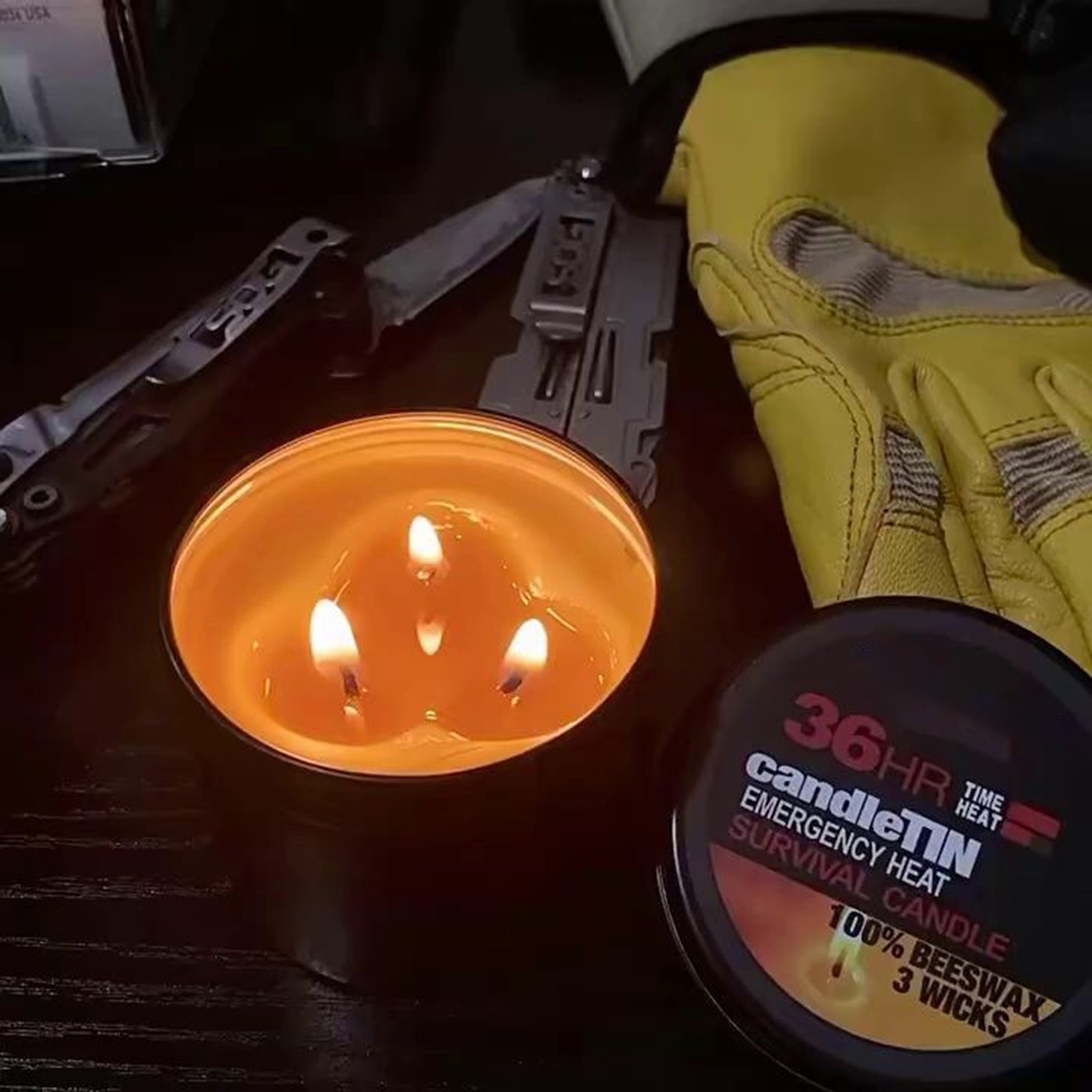 Survival Candle Tin 100% Natural Beeswax 3-Wick Candle Outdoor Camping Emergency