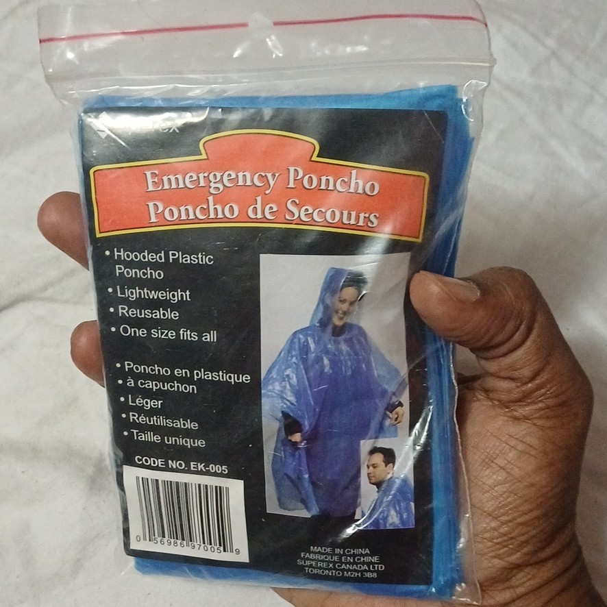 Suprex Emergency Poncho Blue Hooded Lightweight Reusable Plastic EK-005