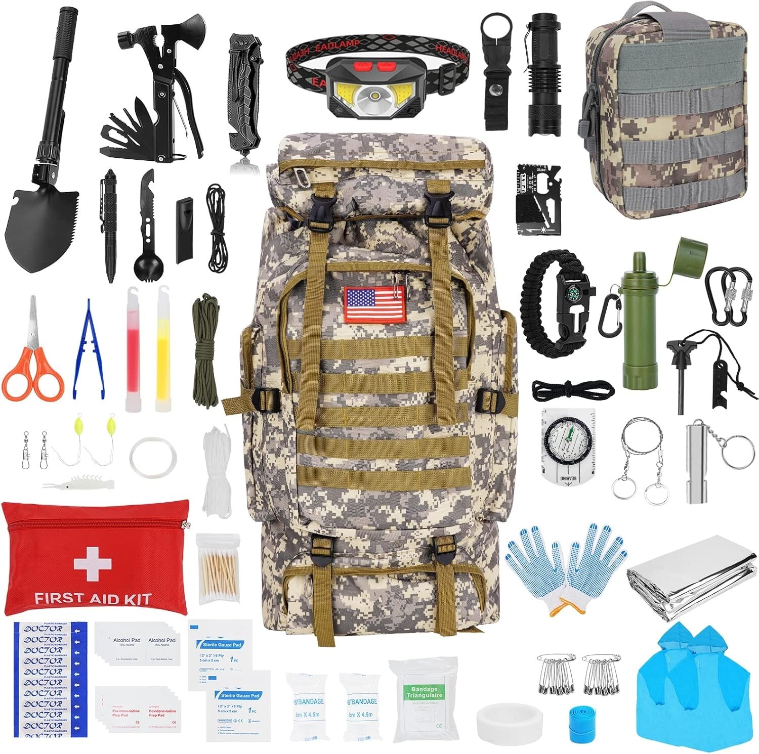 Apocalypse Survival Tactical Military Bag Large Prepper 70L Backpack – Value Kit