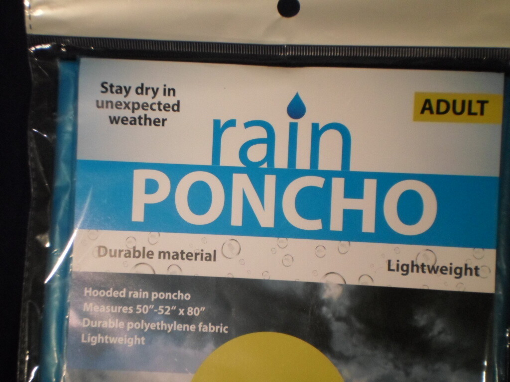 Hooded Poncho Emergency Rain Gear Blue Lightweight Adult One Size B6-8