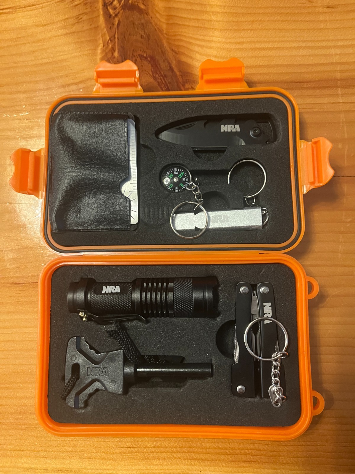 NRA 8 PIECE SURVIVAL KIT with WATER RESISTANT ORANGE CASE CM1300991 NEW