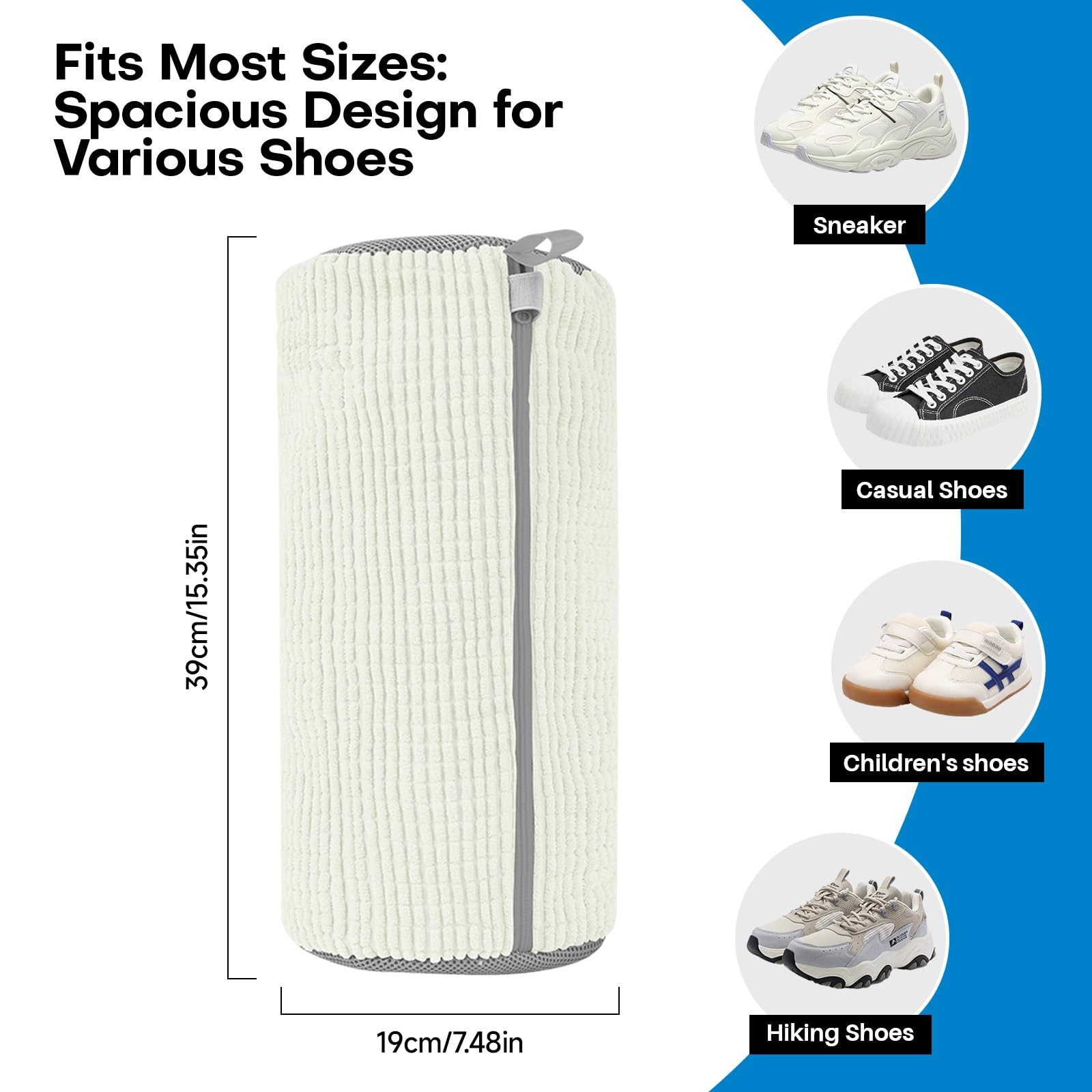 Shoe Washing Machine Bag: Laundry Bag for 7″L x 7″W x 15″H, Cream 2pcs