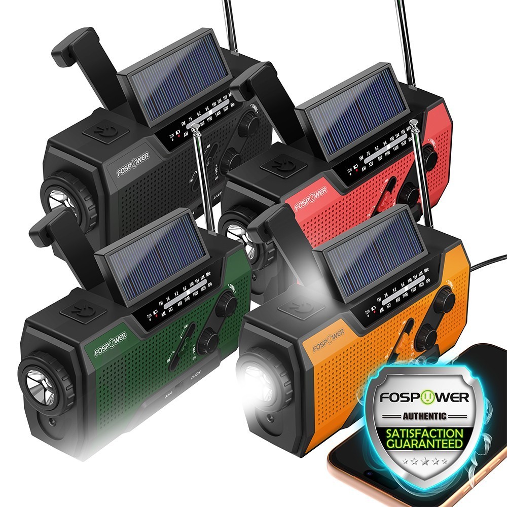 Emergency Solar Hand Crank Weather Radio 2000mAh Power Bank Charger Flash Light