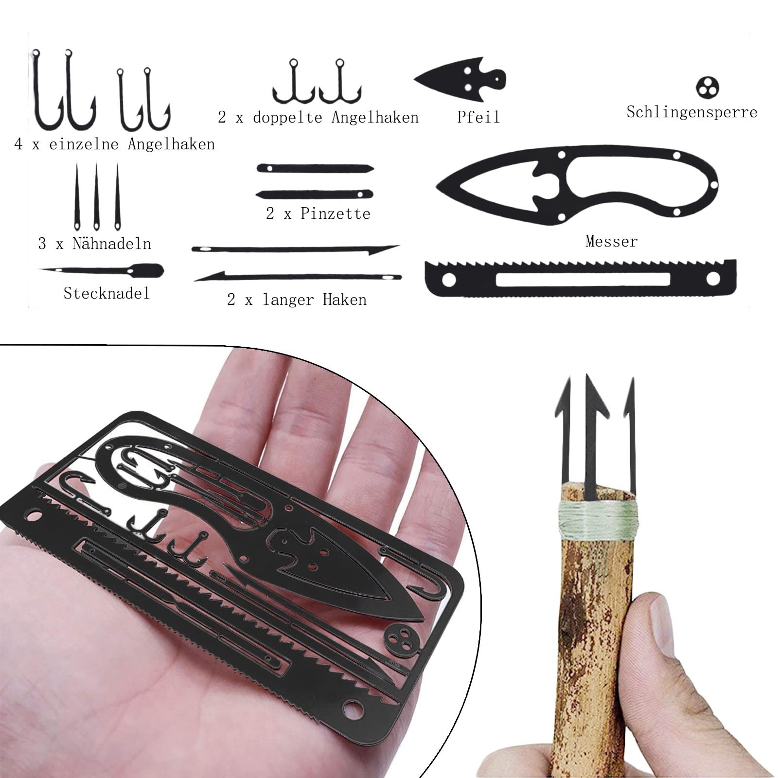 Survival Card, 6 Pack Stainless Steel Survival Tool, Wilderness Survival Ge…
