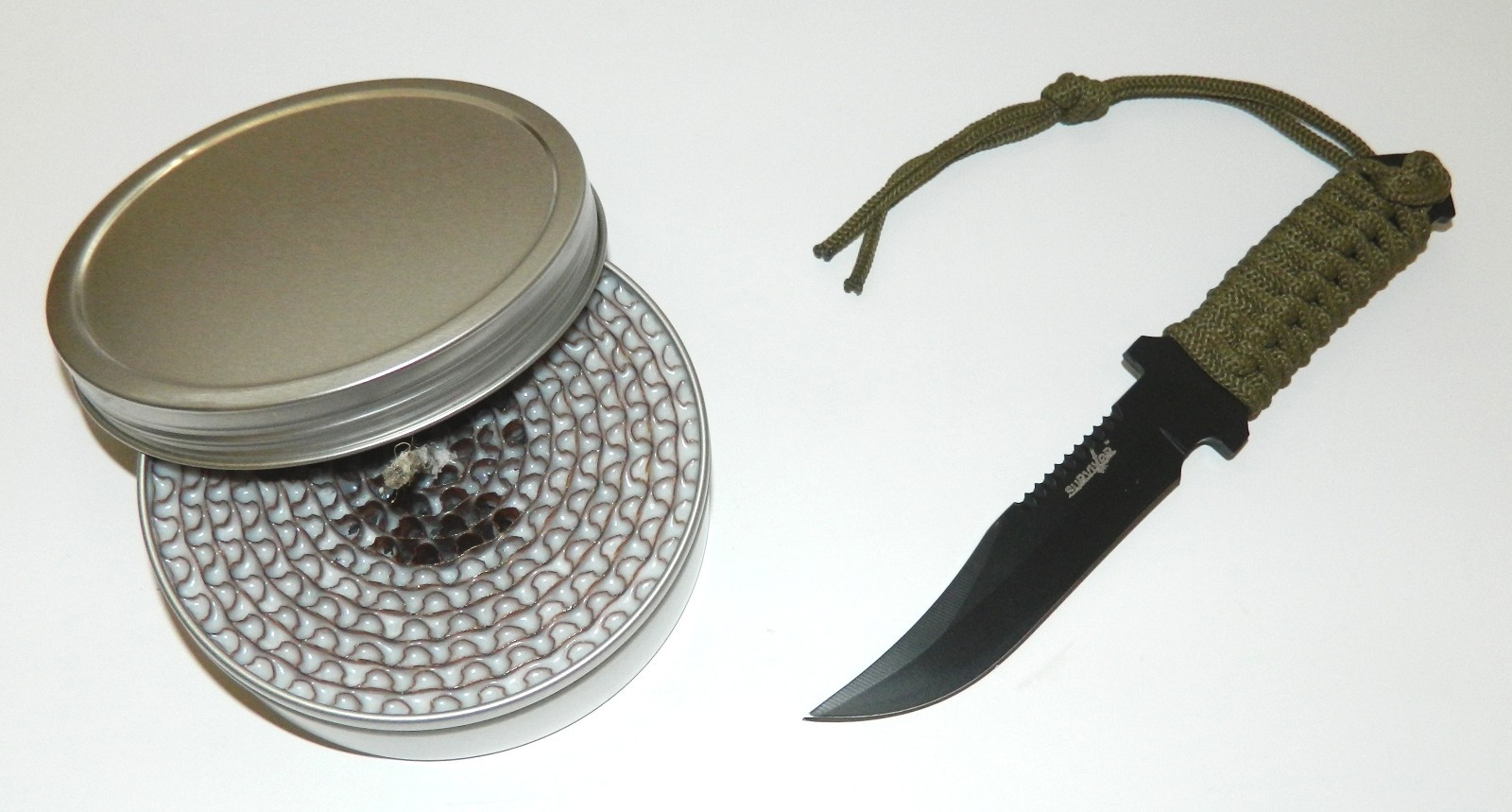 2-Hr Screw Top Camping Hiking Buddy Burner & Full Tang Hunting Survival Knife