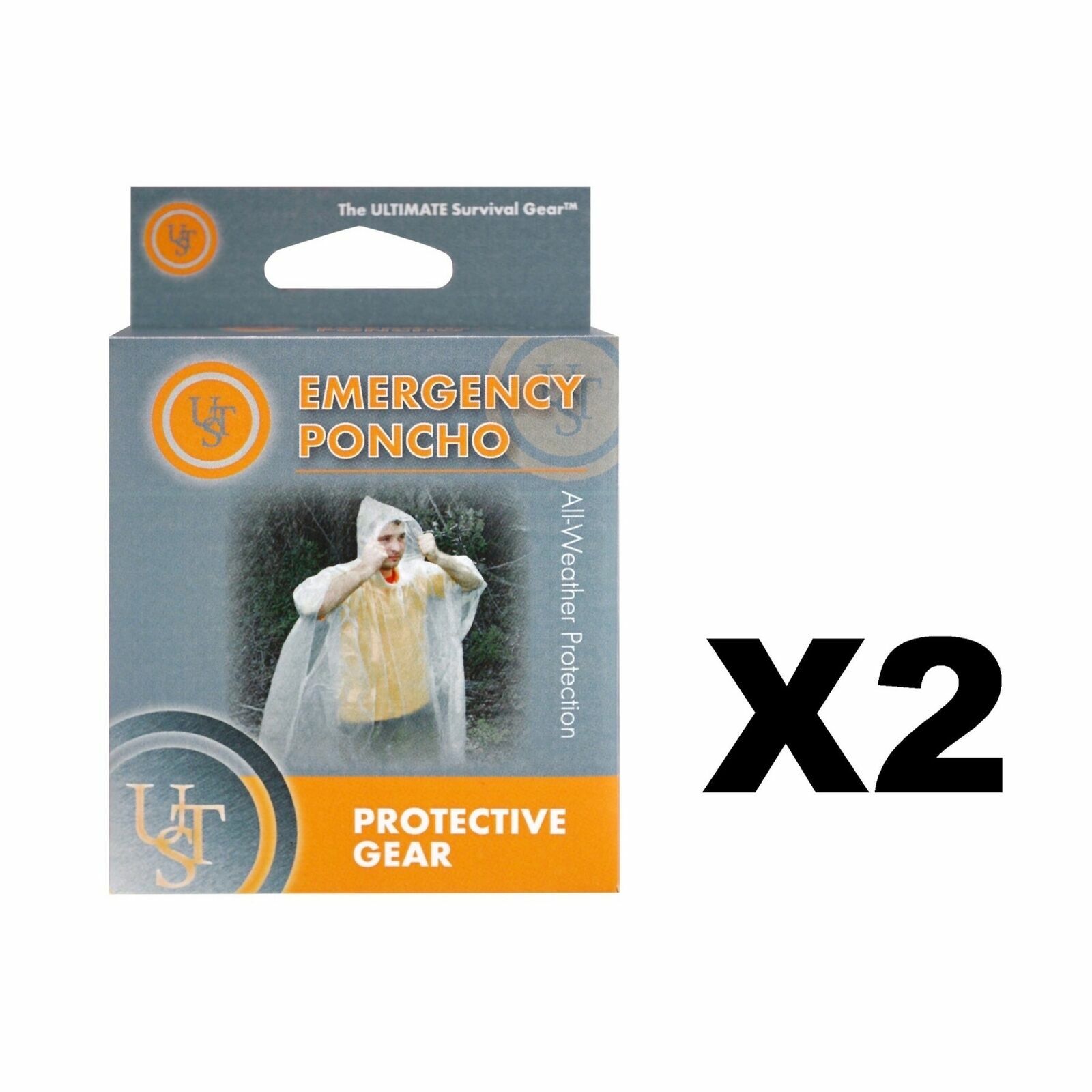 UST Emergency Poncho Clear Ultralight Rain Jacket Survival gear Bug Out Bag 2 PK