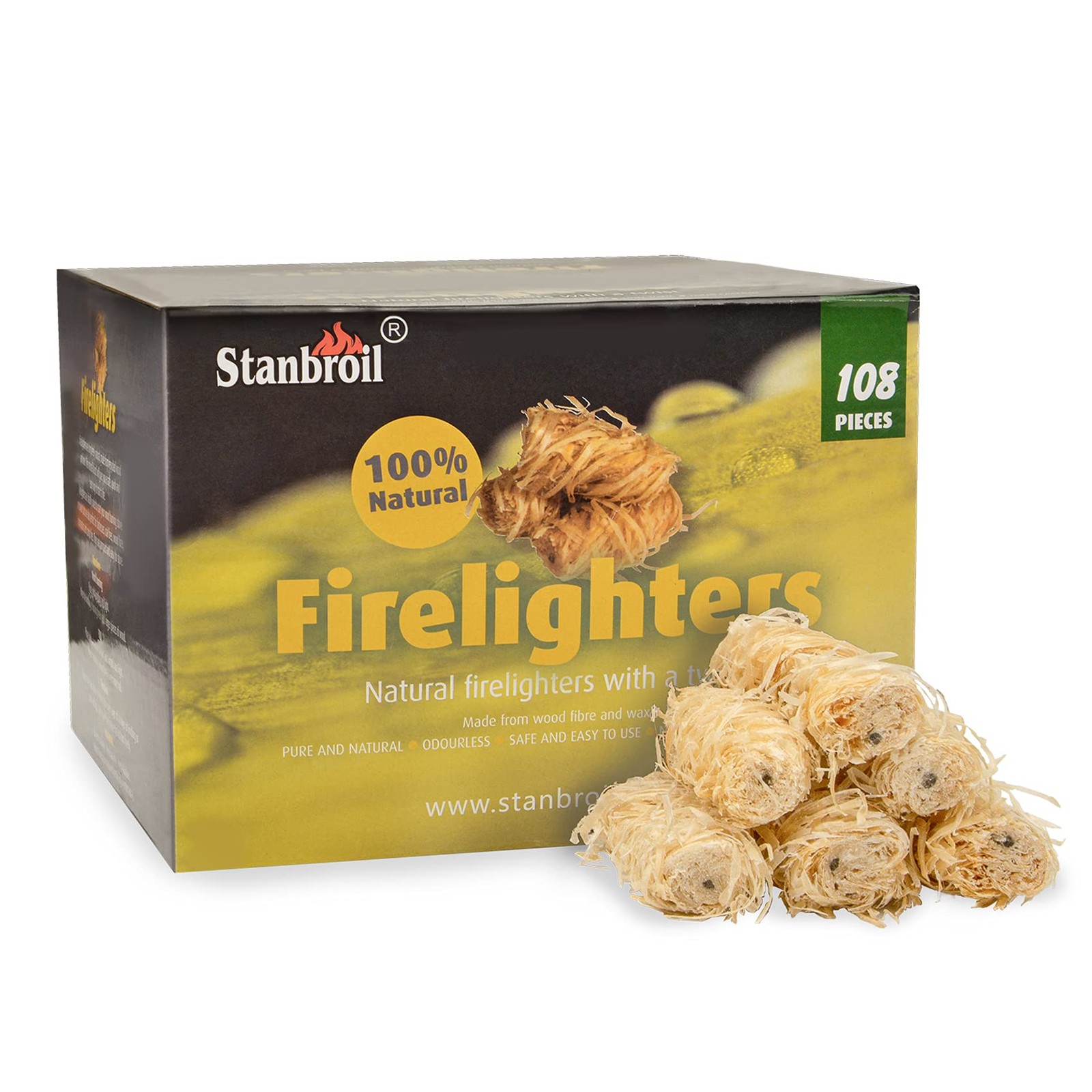 Stanbroil 108 pcs Fire Starters, Natural Charcoal Starters Super 108