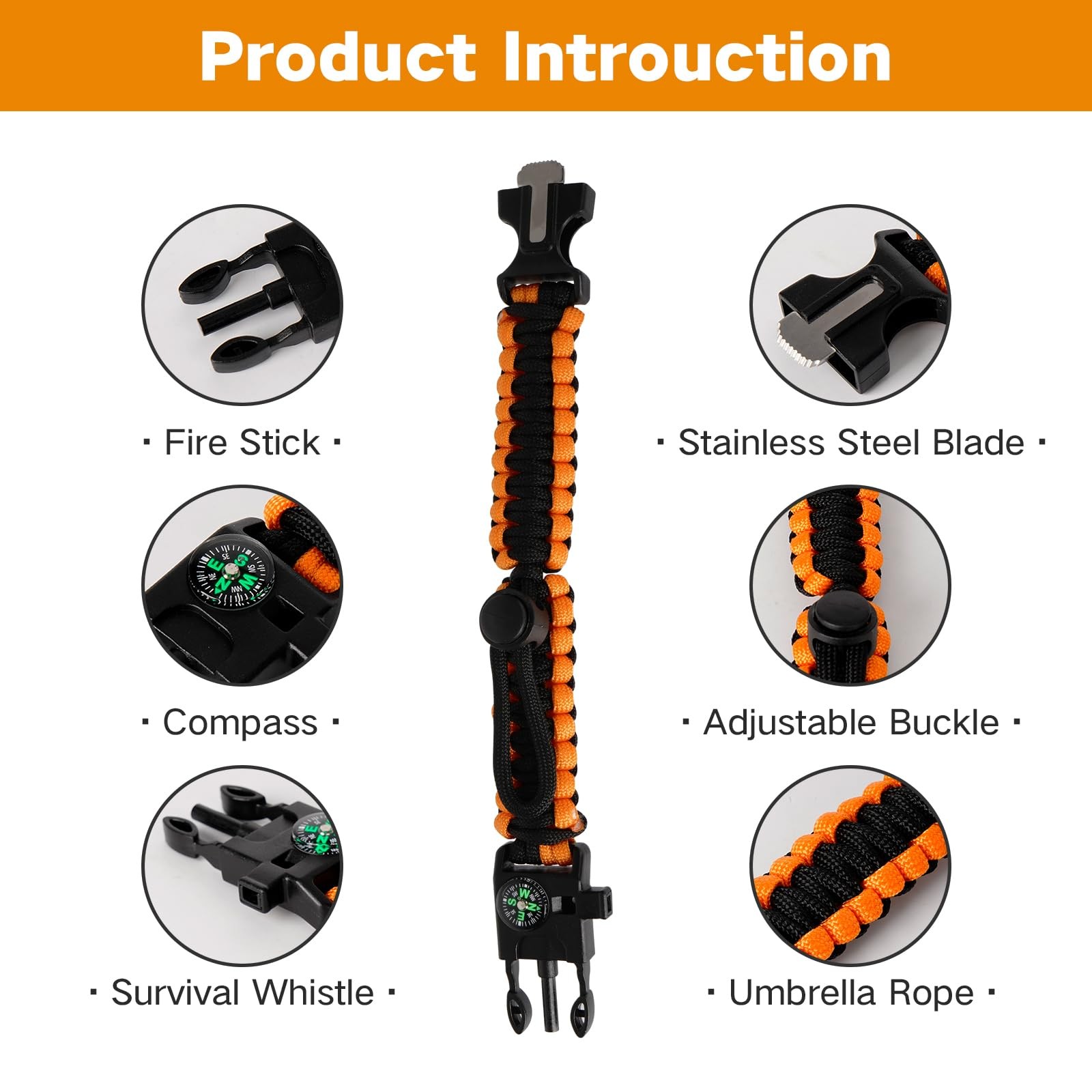Paracord Survival Bracelet, 6 Piece Set Survival Bracelet for Men Women, Out…