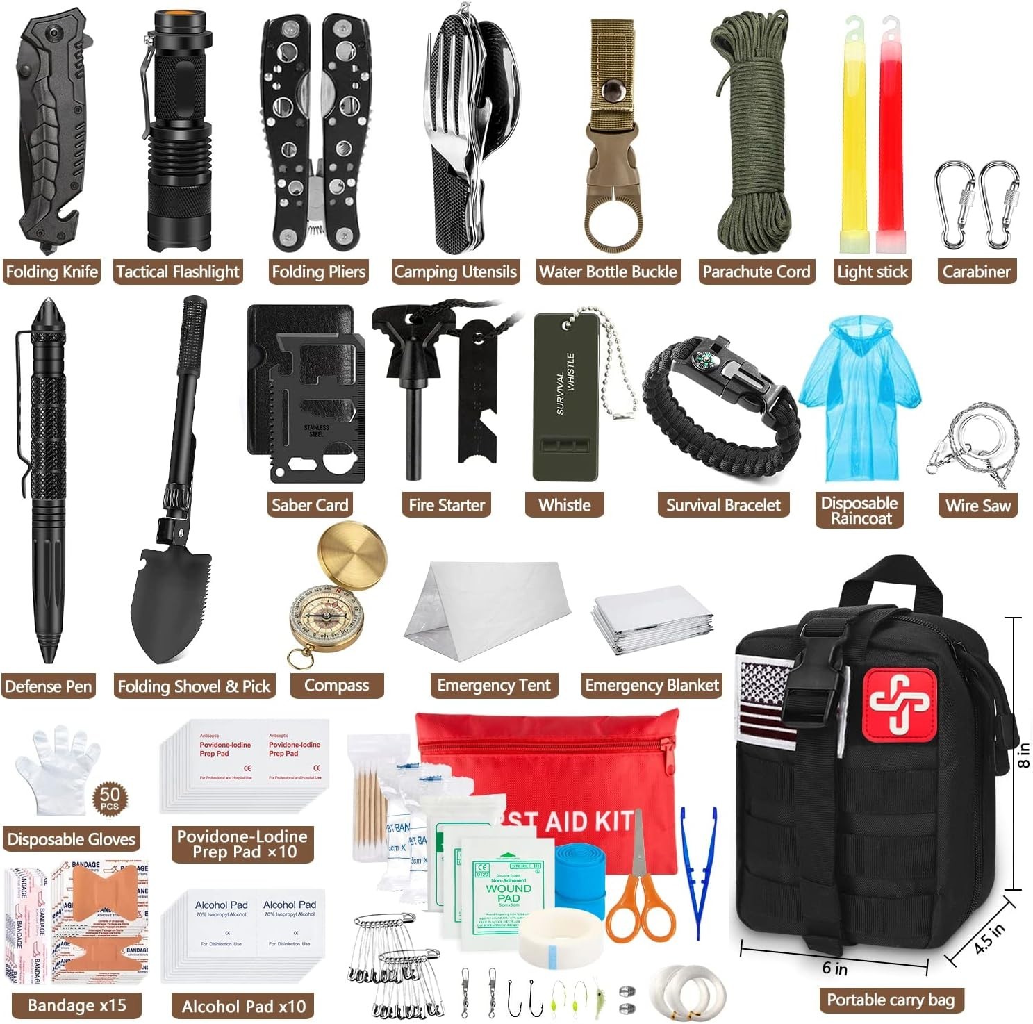 238-Pcs Professional Survival Kit with Tactical Pouch & Emergency Tent