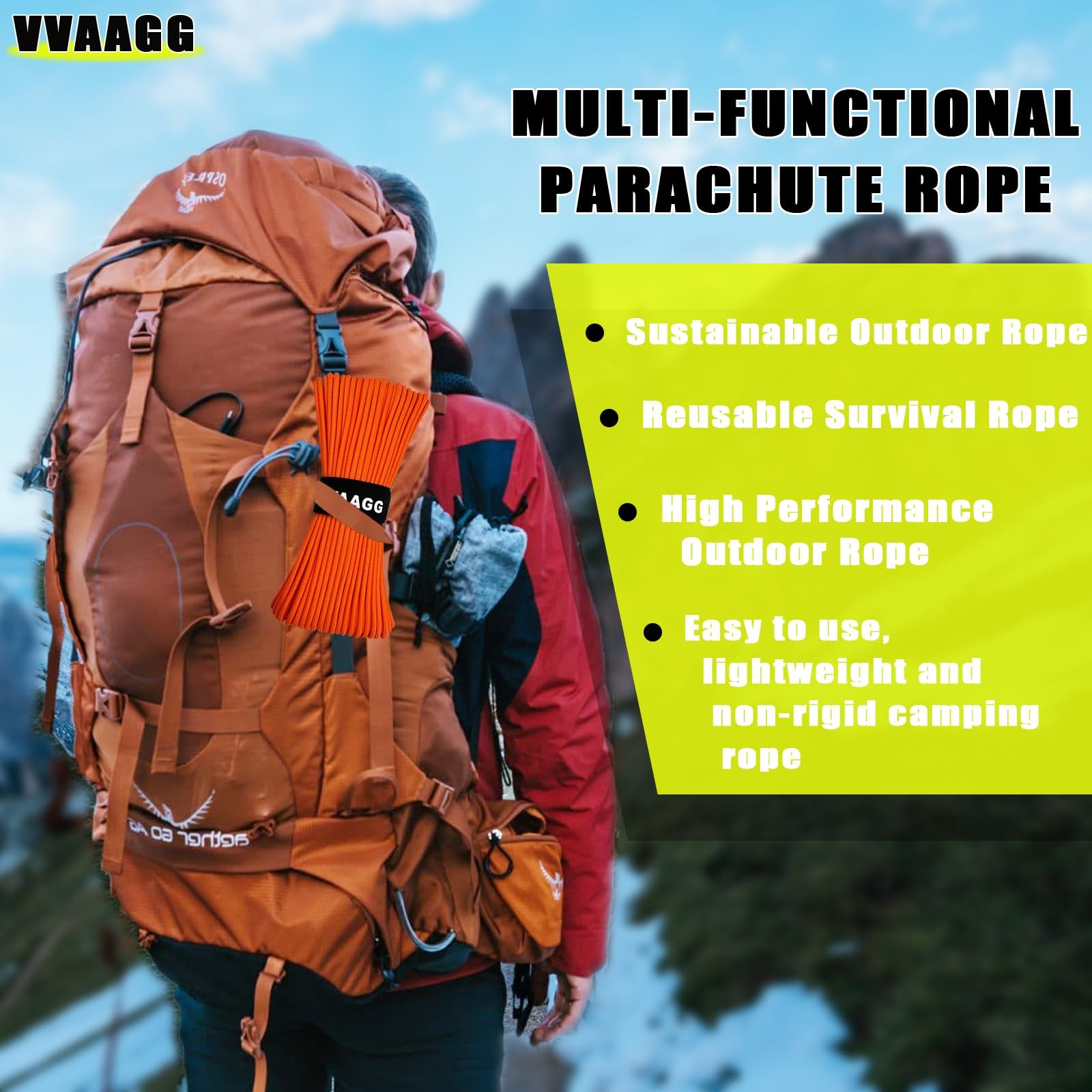 VVAAGG 1000 Orange Paracord100FT Utility Parachute Cord 4mm 100FT,
