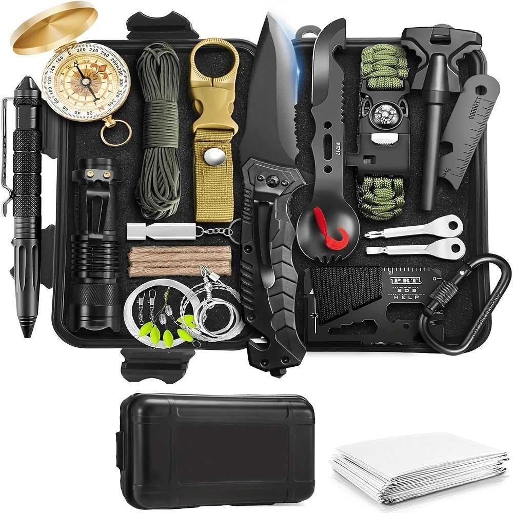 19 In 1 Emergency Survival Kit Tactical Gear Knife Compass Mens Camping Gift