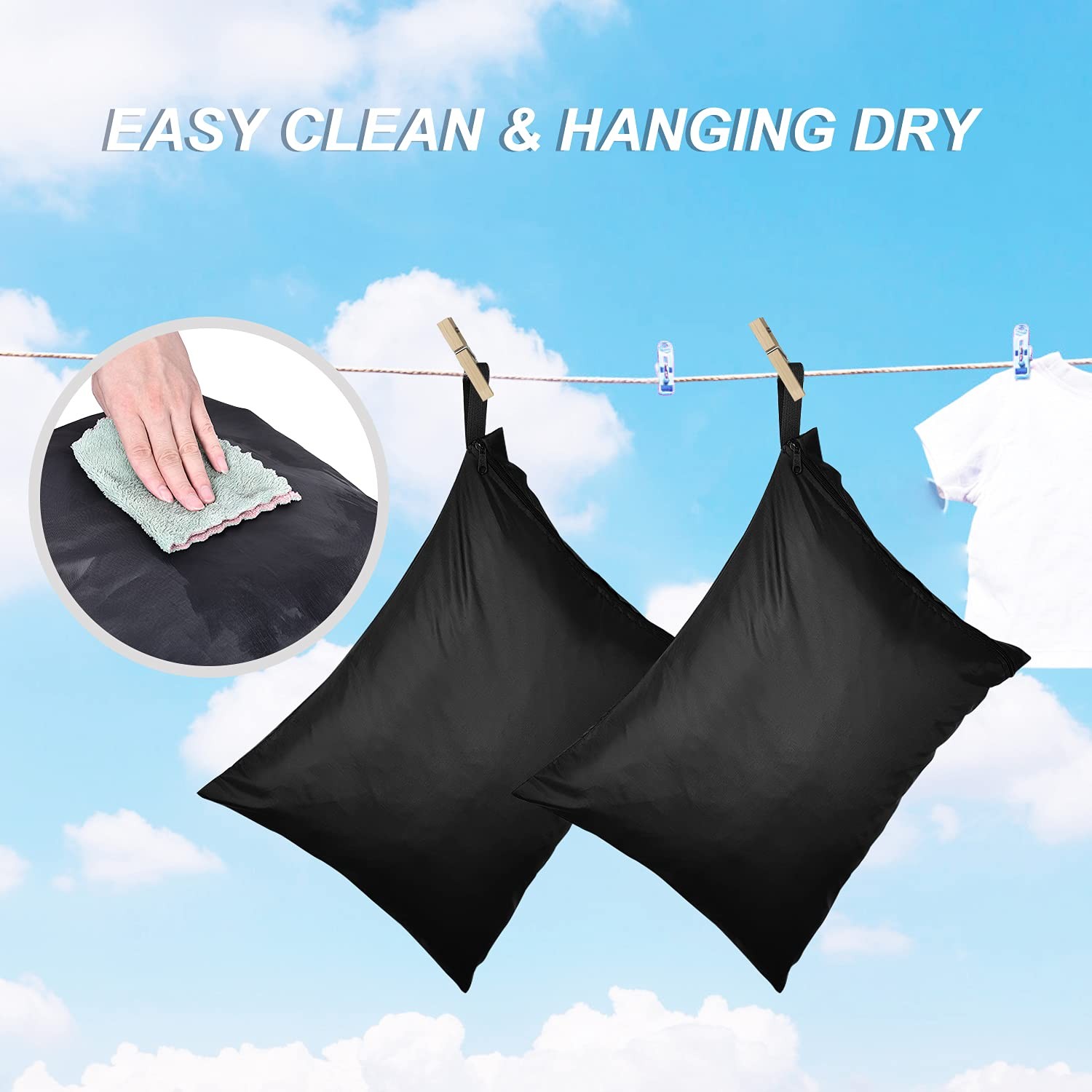 OTraki 2 Pack Laundry Bags 16×20 inch Wet Dry Bag for 16 x 20 inch, Black