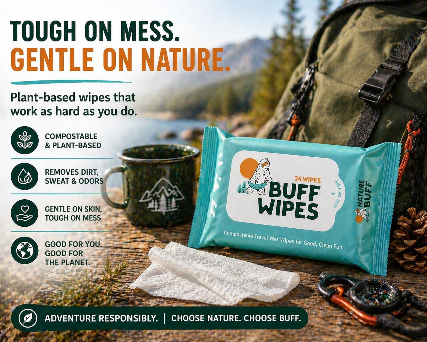 Unscented Full Body Camping Wet Wipes 8×8 Inch – Travel Hygiene Wipes, Pack of 1