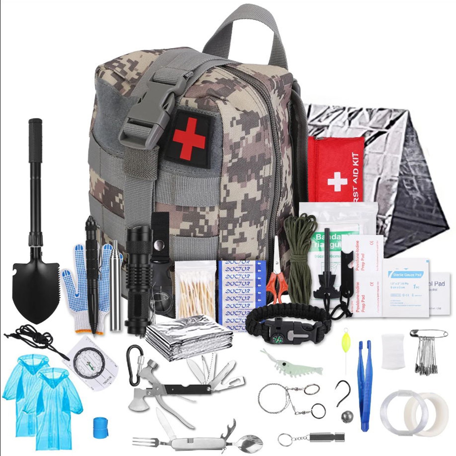 128-in-1 Survival First Aid Kit for Car Camping Hiking Emergency Gear