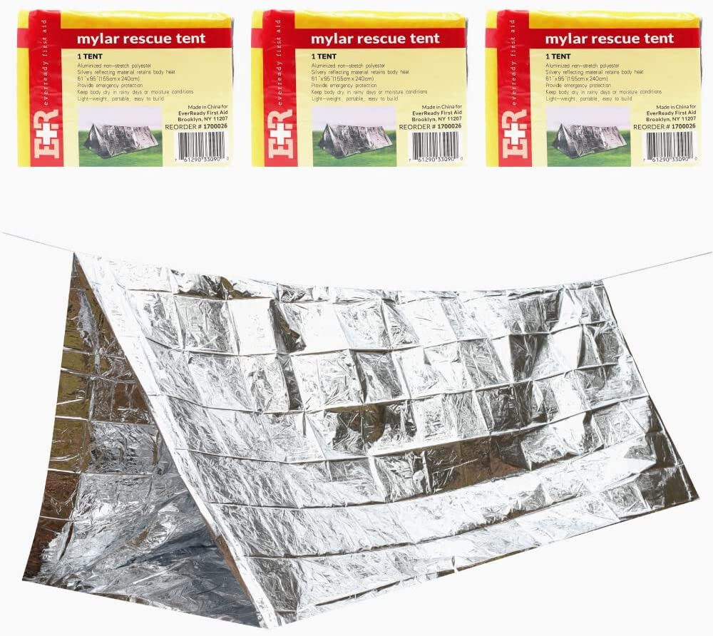 3 Pack First Aid Emergency Mylar Survival Thermal Camping Tent 95” x 61”