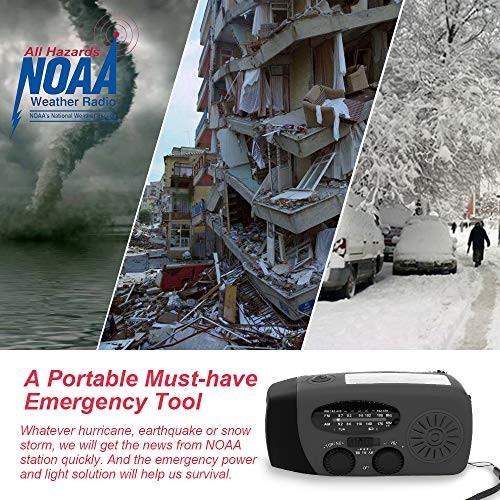 Portable Solar Emergency Weather Radio Hand Crank AM/FM NOAA Survival Black