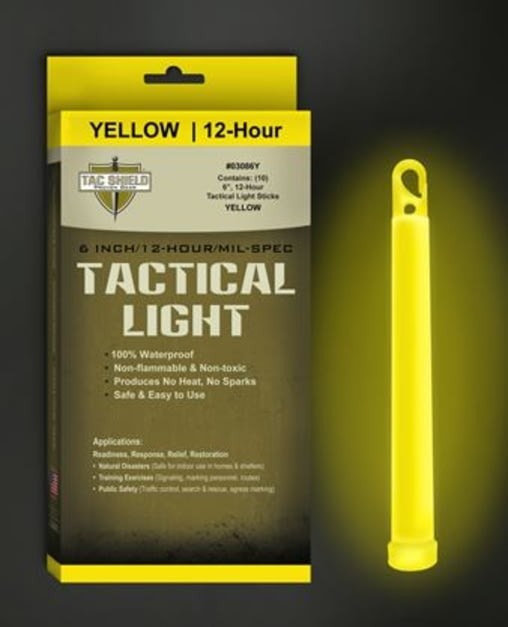 Tac Shield Tactical 12 Hour Light Stick, Yellow, 10 Pack 03086Y Survival Gear