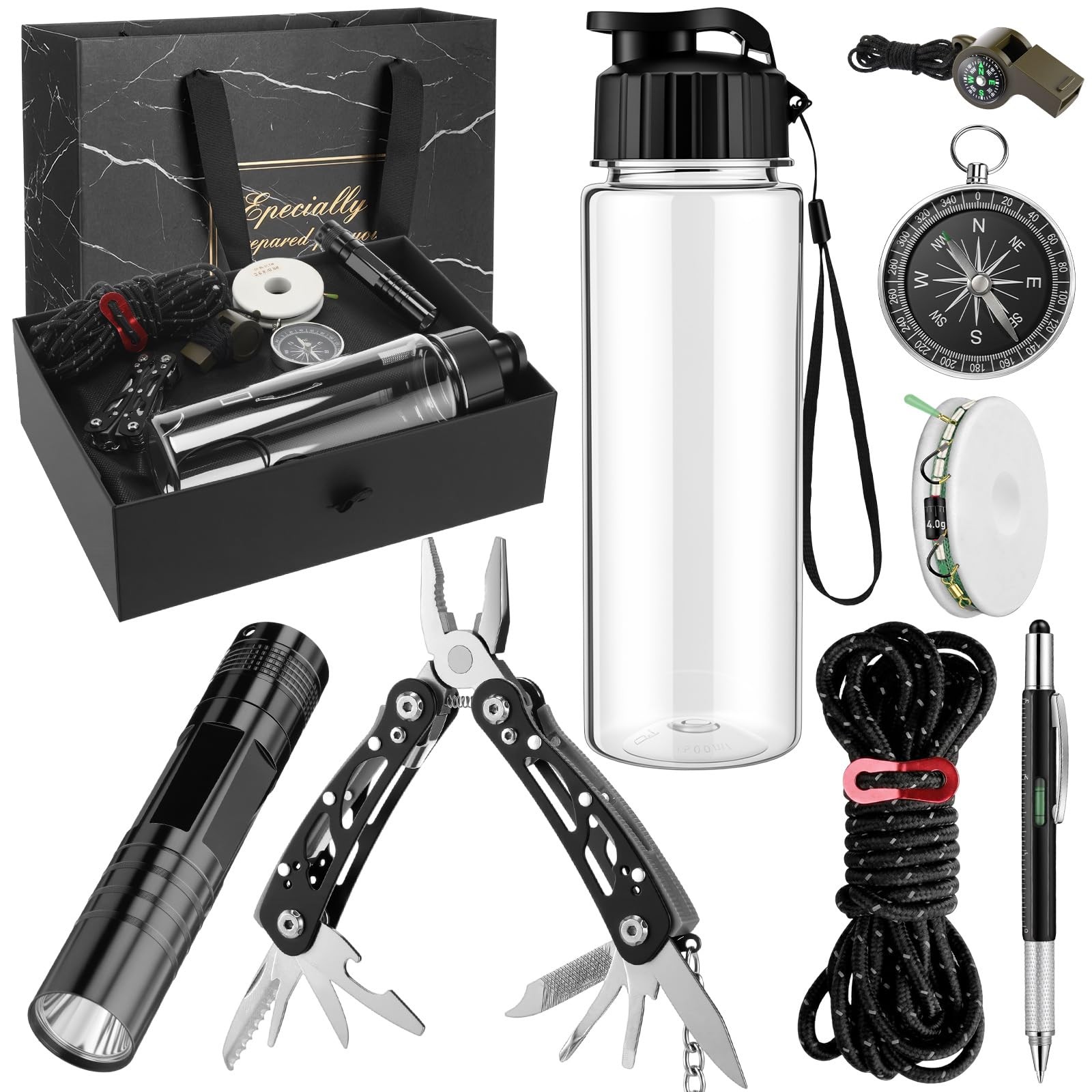 Singhoow 9 Pcs Father Gifts Basket for Men Survival Kit, Birthday Gift Clear