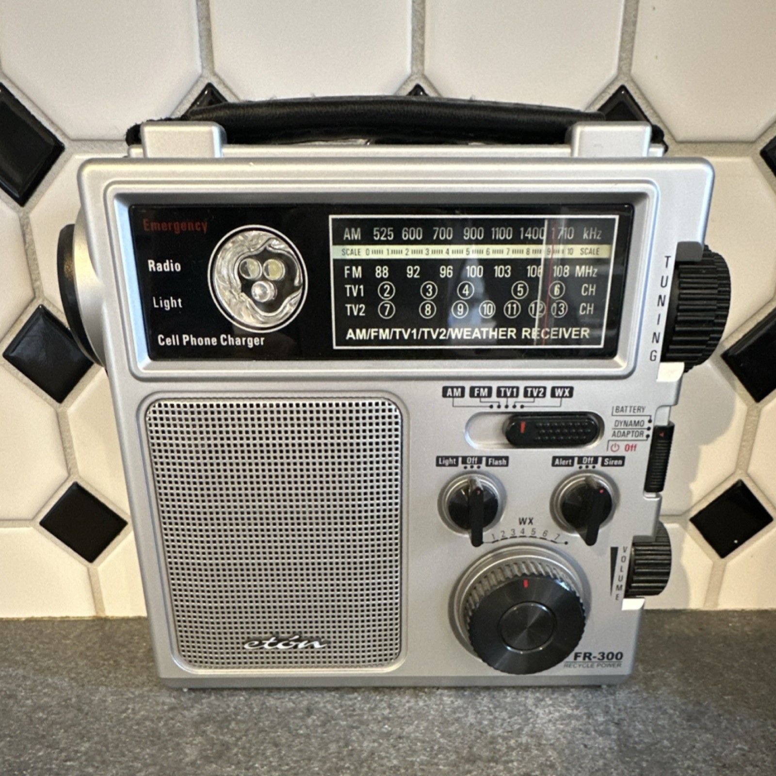 Eton FR-300 Emergency Radio Silver AM/FM Weather Light Hand Crank Charger