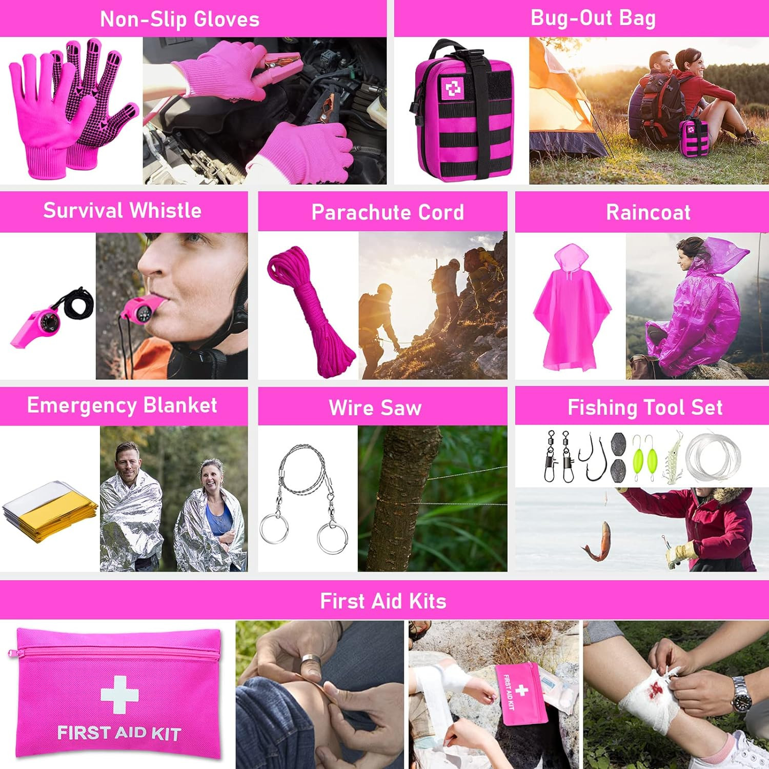 Pink Survival Kits First Aid Set Hiking Camping Gear Equipment Bug Outdoor Gift