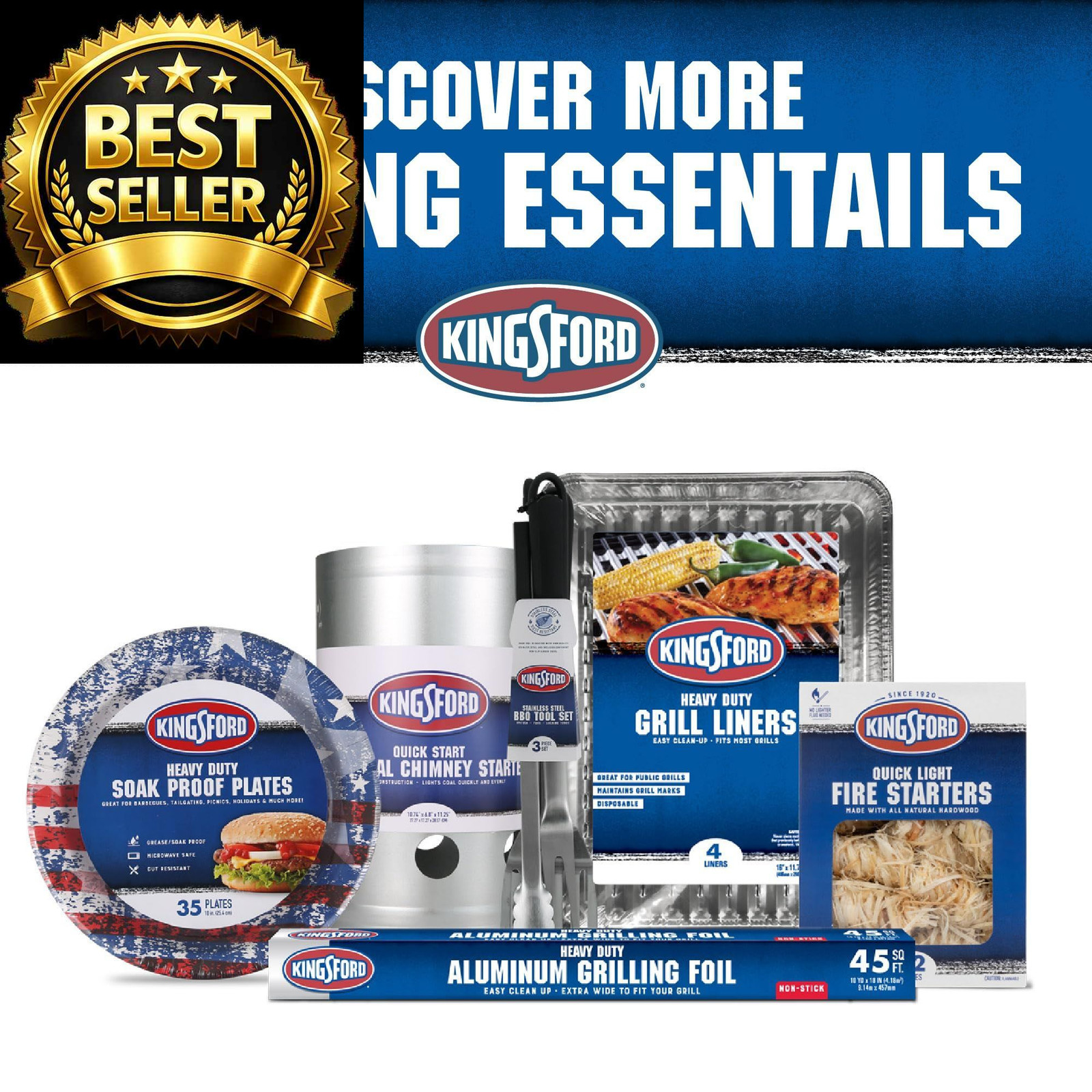 KINGSFORD Heavy Duty Deluxe Charcoal Chimney Starter, Large 6 Count, Silver