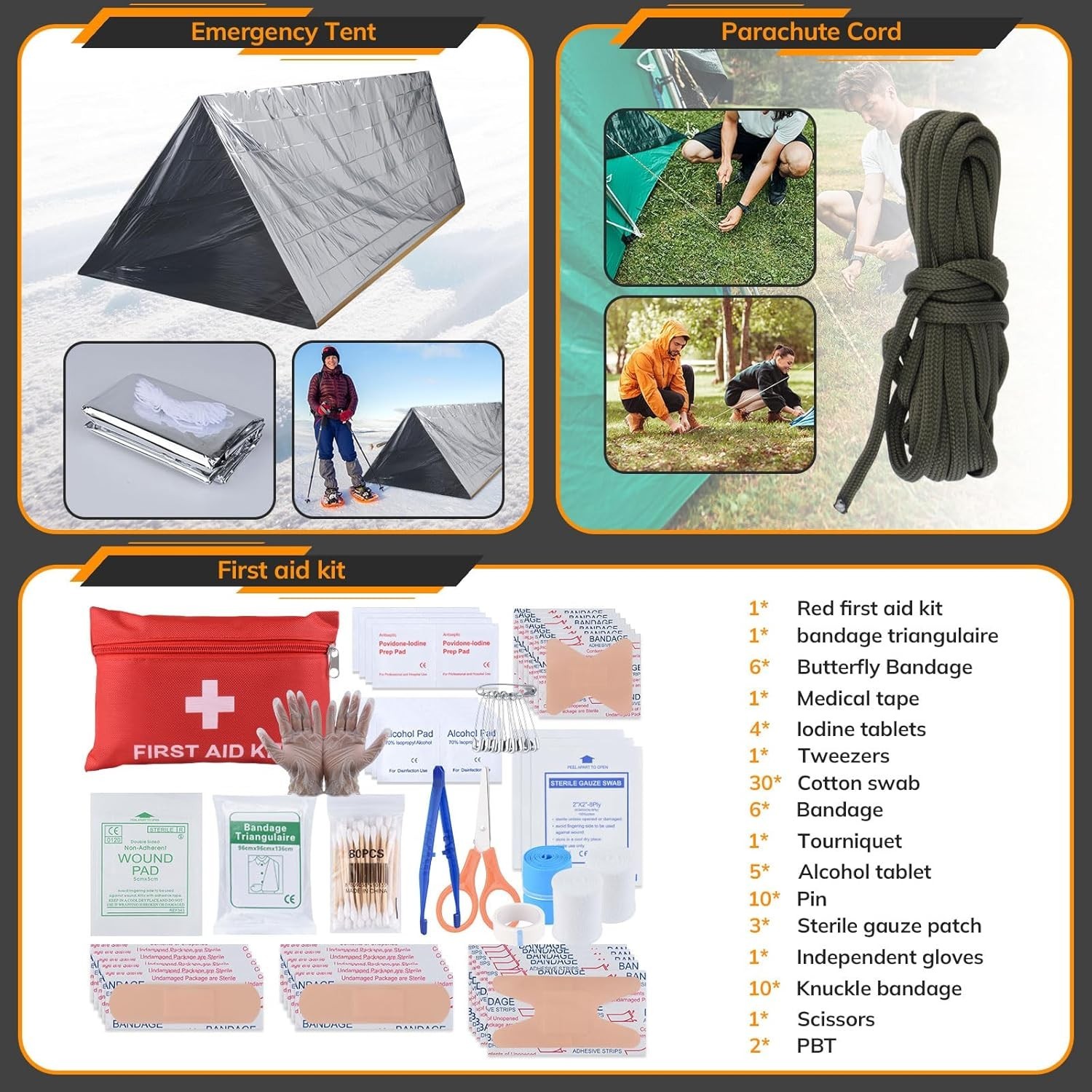 250PCS Survival First Aid Kit Emergency Tent Tactical Gear Molle Bag