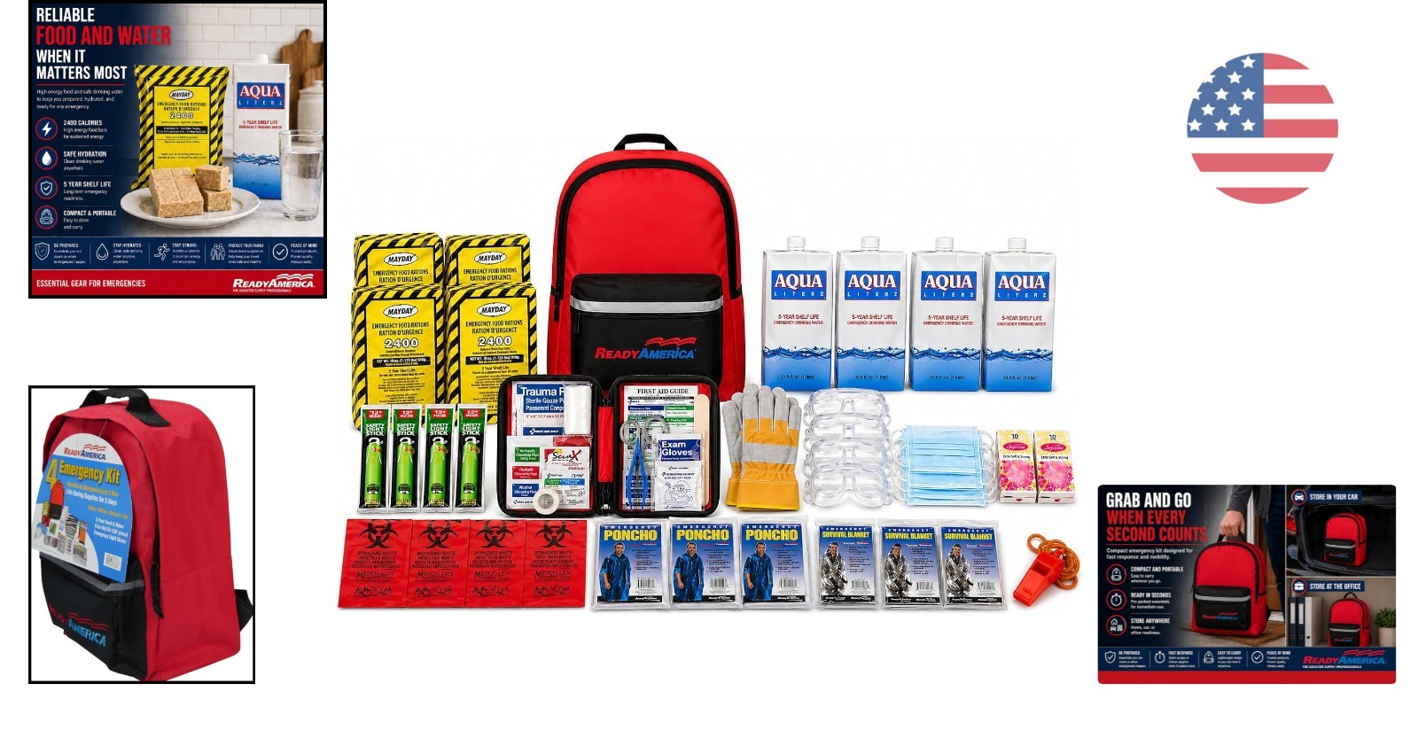 Essential Emergency Survival Kit – Backpack with First Aid, Food & Lightsticks