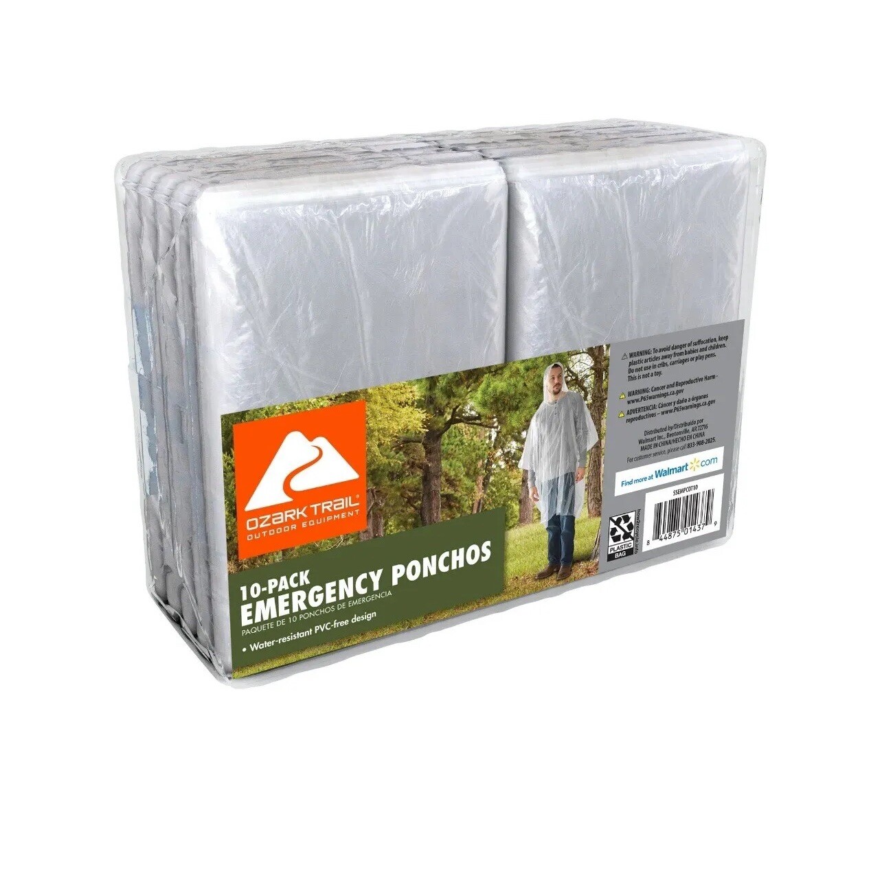 Ozark Trail 10-Pack Clear Emergency Ponchos Waterproof Hooded – NEW Sealed