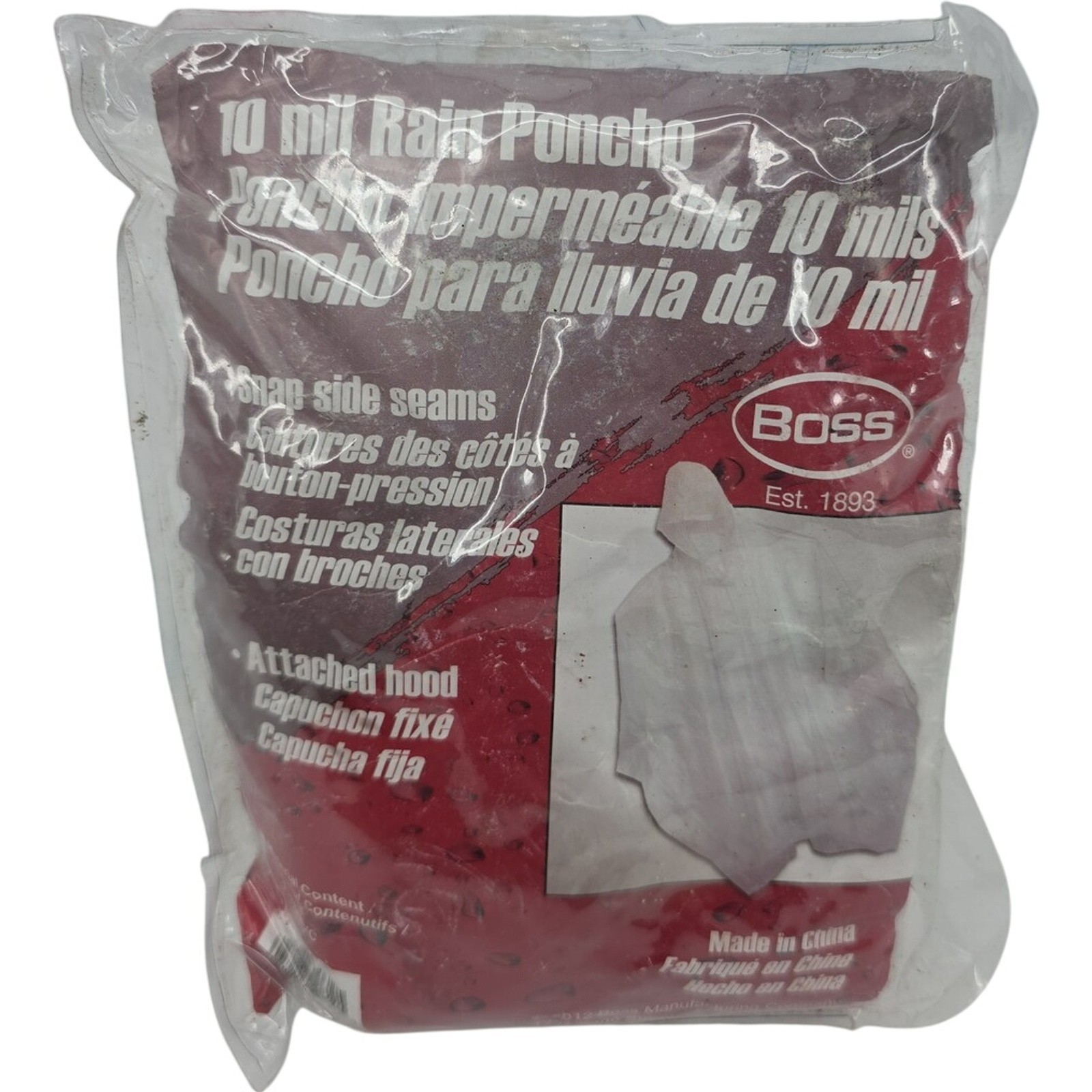 Boss Rain 10 Mil Poncho Clear Rain coat 100% Pvc