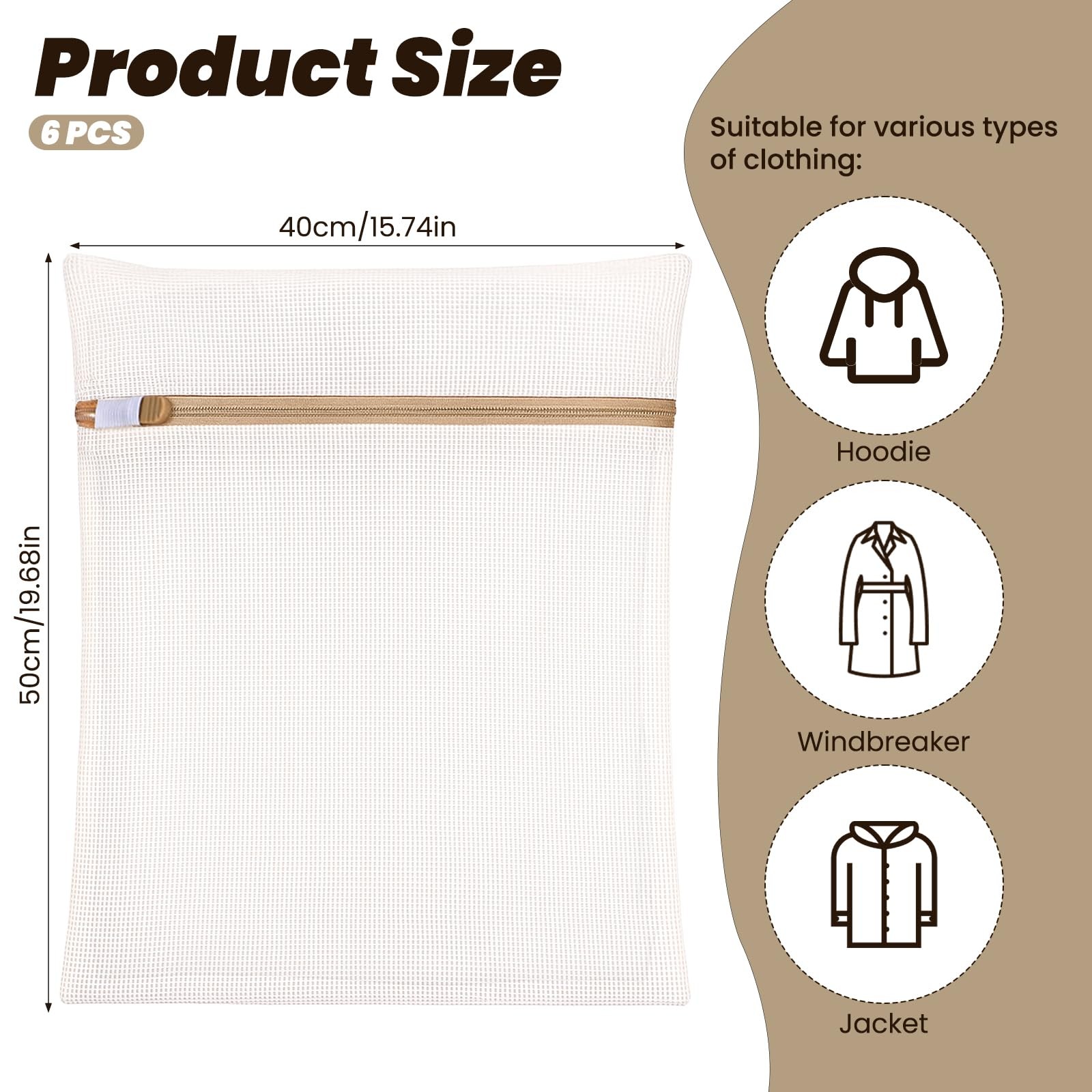 6 Pieces Large Durable Organic Cotton Mesh 15.7 inches x 11.8 inches, white