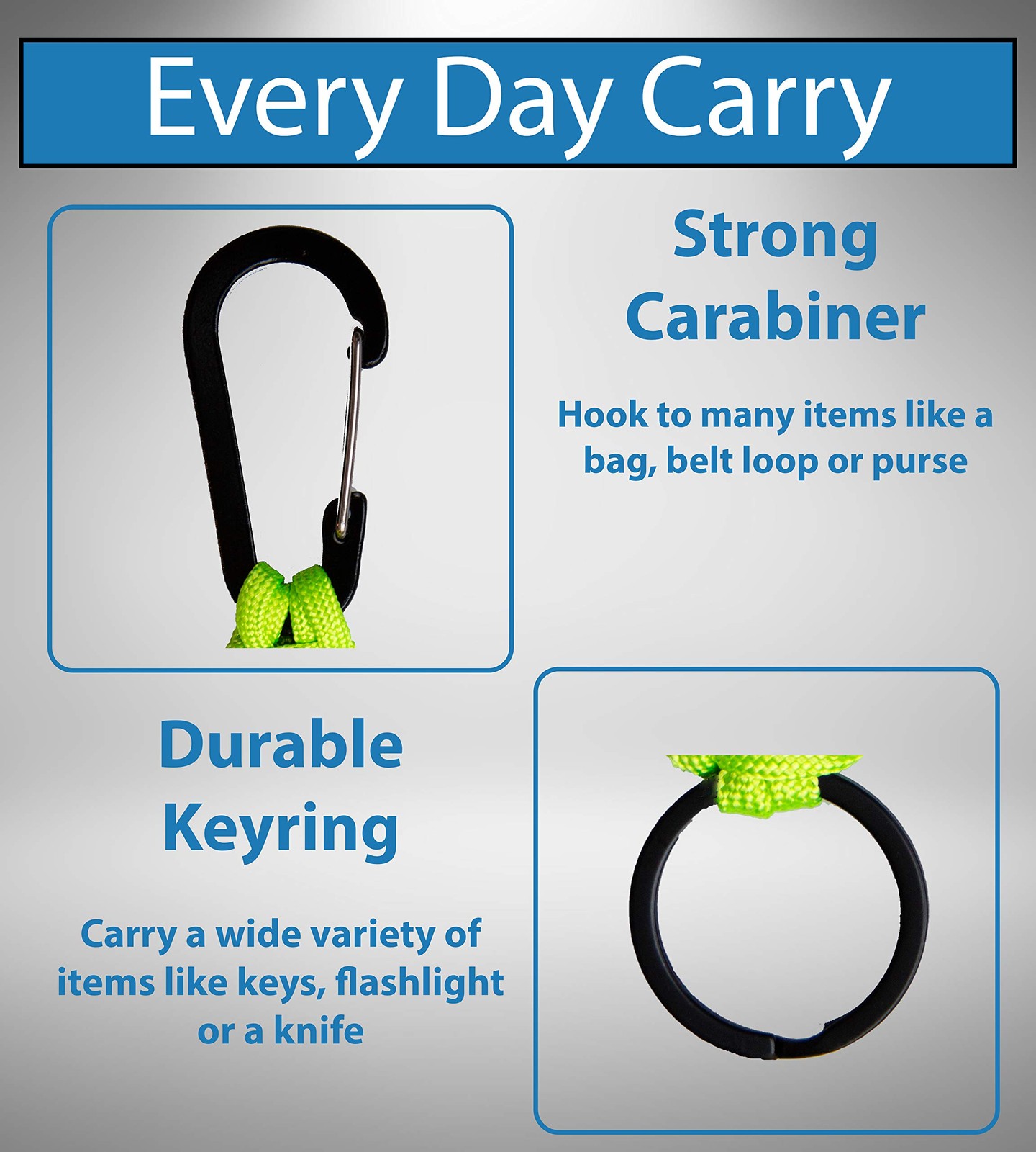 C and C Adventures Carabiner Keychain One Size, Bright Green Black