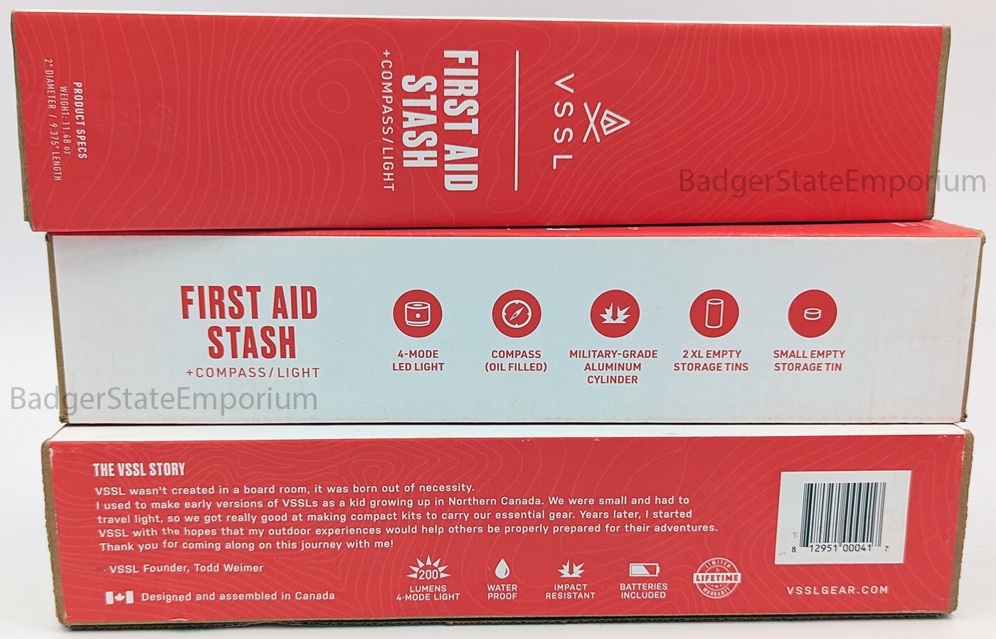 VSSL First Aid Stash Kit Aluminum +Storage Tins Flashlight Compass LED SOS Light