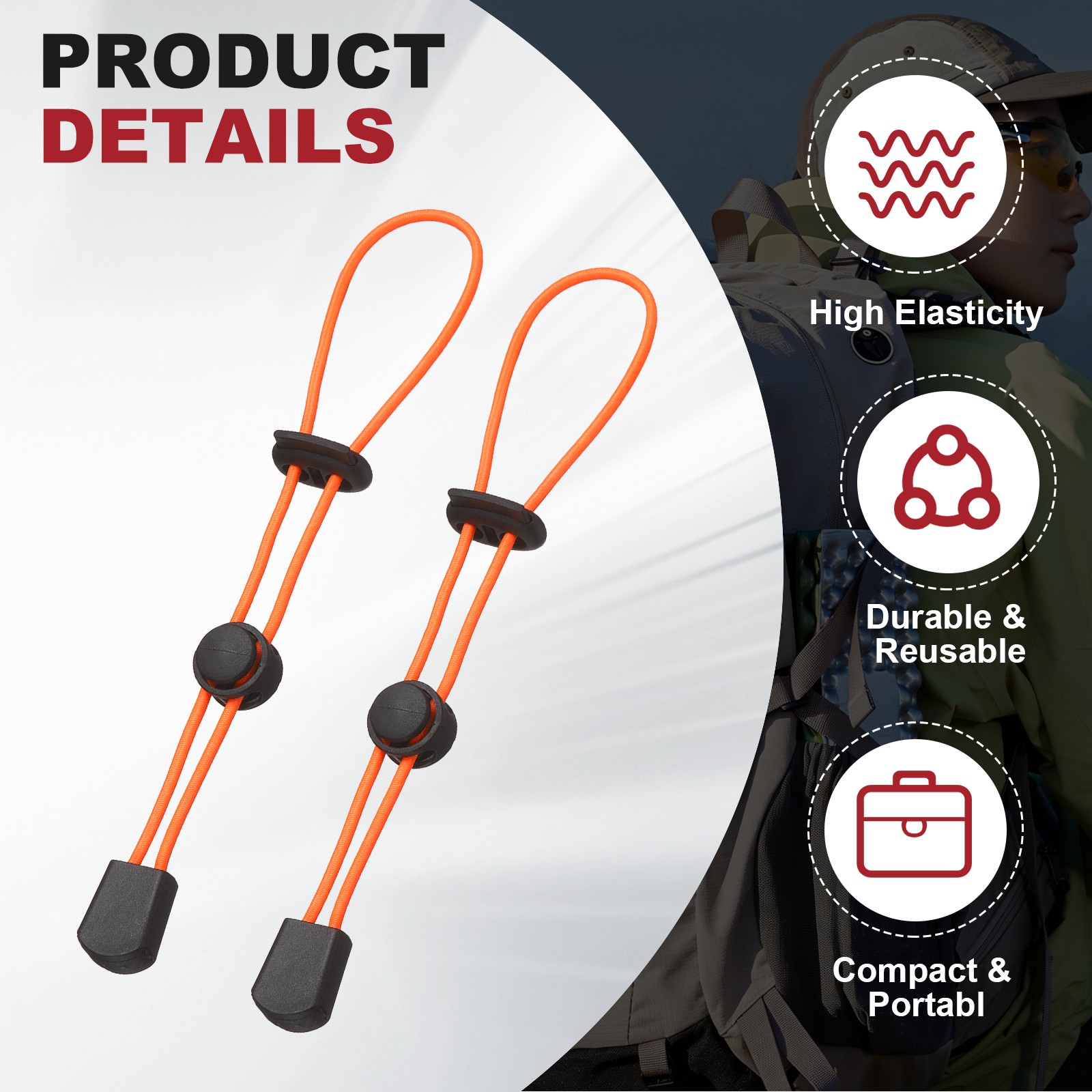 Climbing Stick Holder, Backpack Hiking Pole Ropes 8 Inch & 6 Pcs & Orange