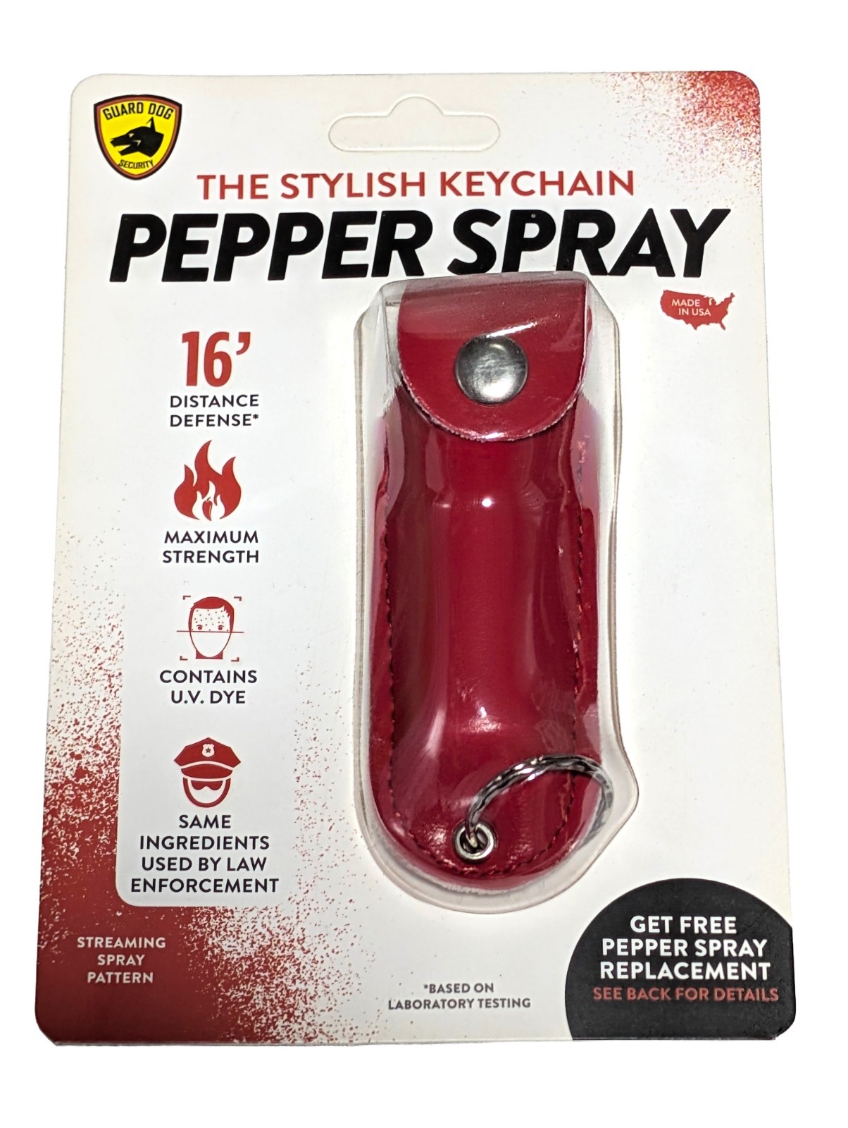 Guard Dog Red Stylish Keychain Pepper Spray 0.5oz Self Defense UV Dye 16ft Spray
