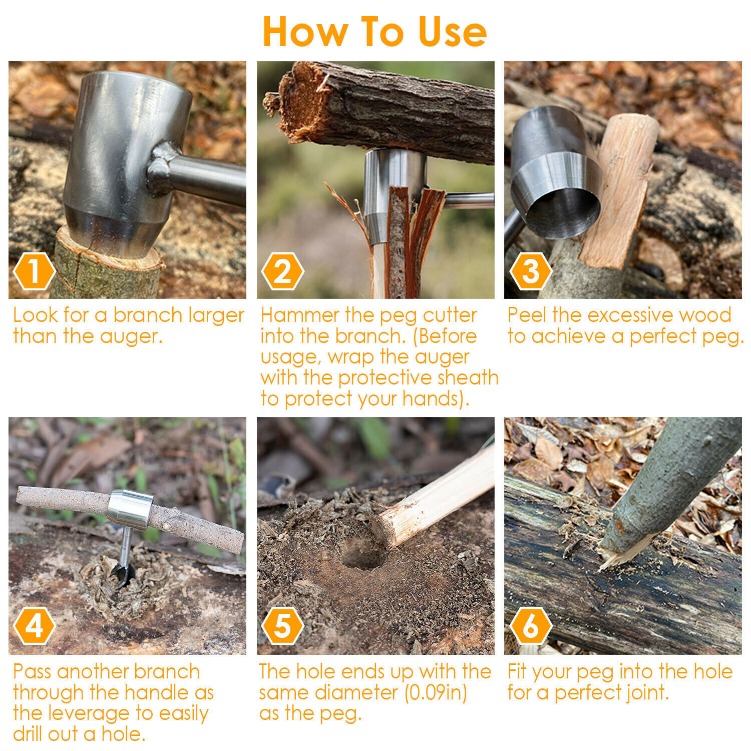 2*Survival Settlers Tool Bushcraft Hand Auger Wrench Scotch Eye Auger Hole Maker