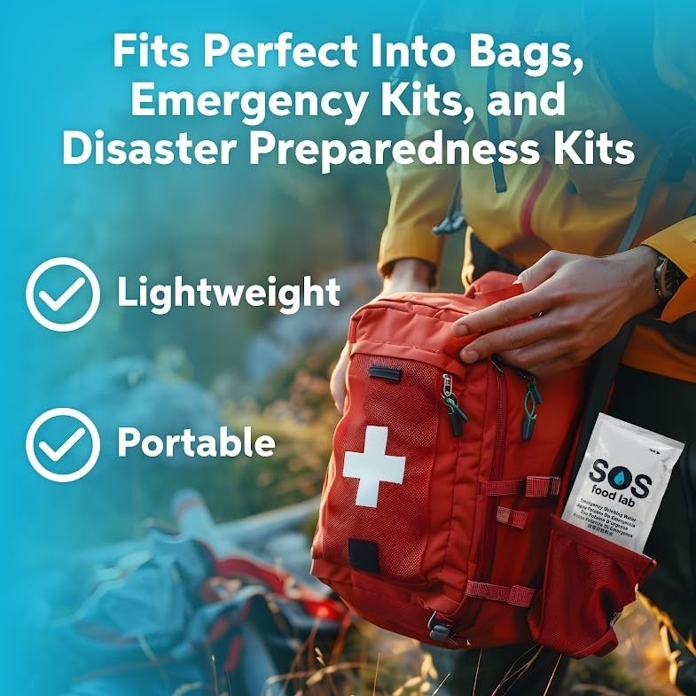 Emergency Water Pouches 12 Count – 4.2 Fl Oz Each, UV Sterilized, 5-Year Shelf L
