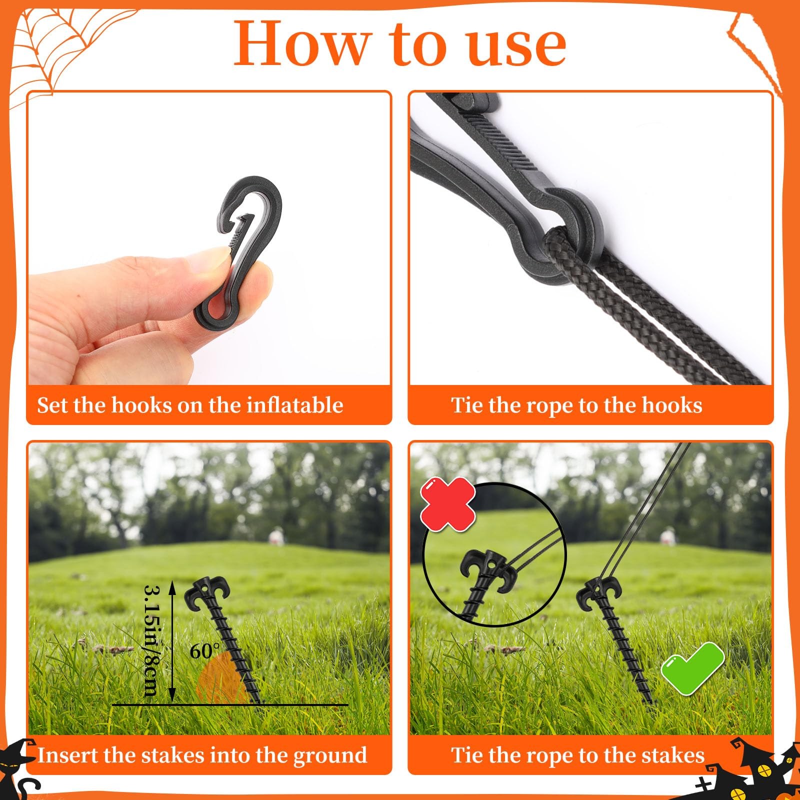 AUGSUN 27 Pieces Plastic Inflatable Stakes Set, Include Tent Stakes, Black