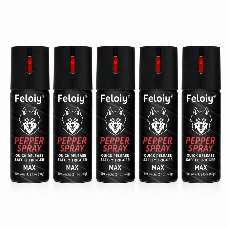 5 Bottles Feloiy Pepper Spray 2oz with Quick Release Safety Trigger Self Defense