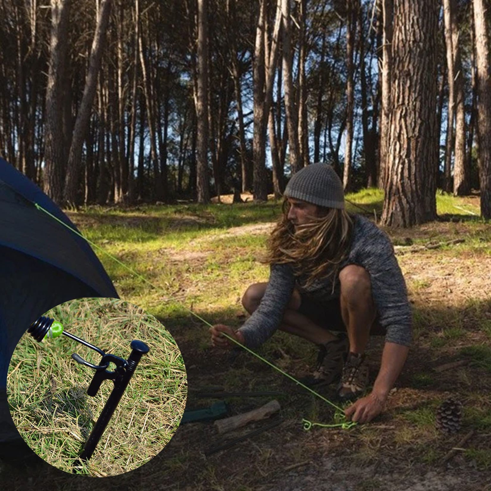 8 Pack Tent Stakes Heavy Duty Metal Pegs for Camping Steel 8 IN, Black