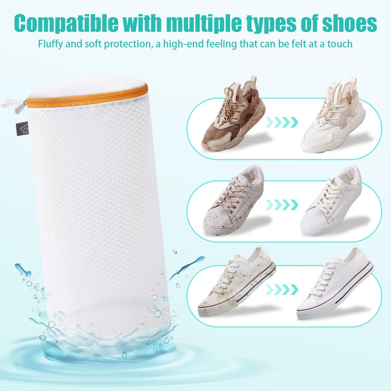 Kimmama Shoe Washing Machine Bag, Bag for 2L(7x7x15″), Orange