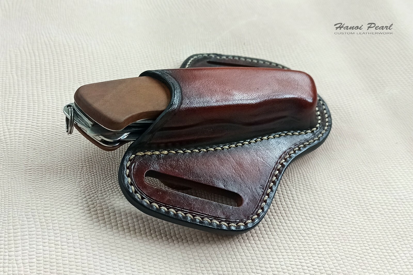Custom Cross Draw Leather Sheath for Victorinox Ranger Wood 55