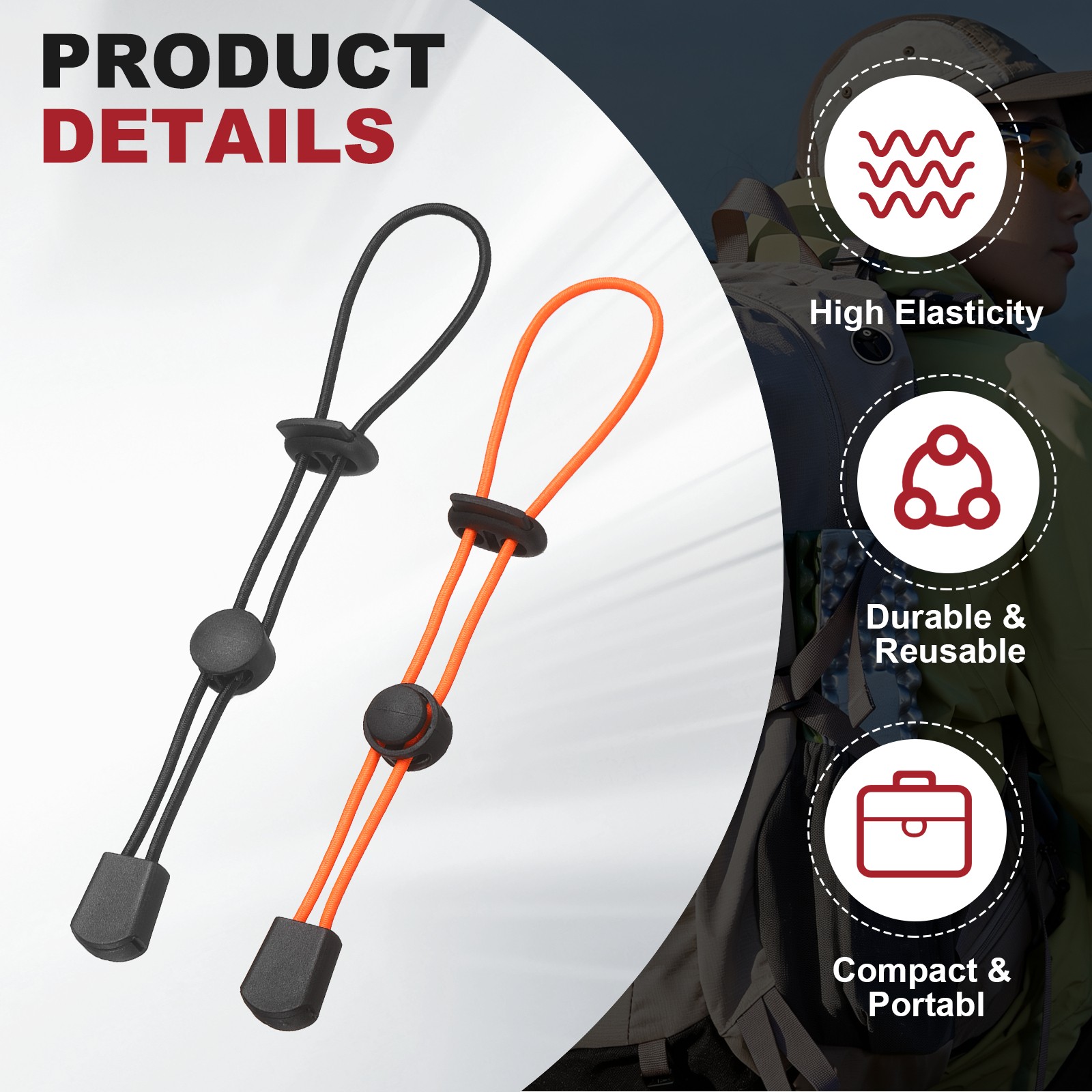 Climbing Stick Holder, Backpack Hiking Pole Ropes 8 Inch & 6 Pcs & Black/Orange