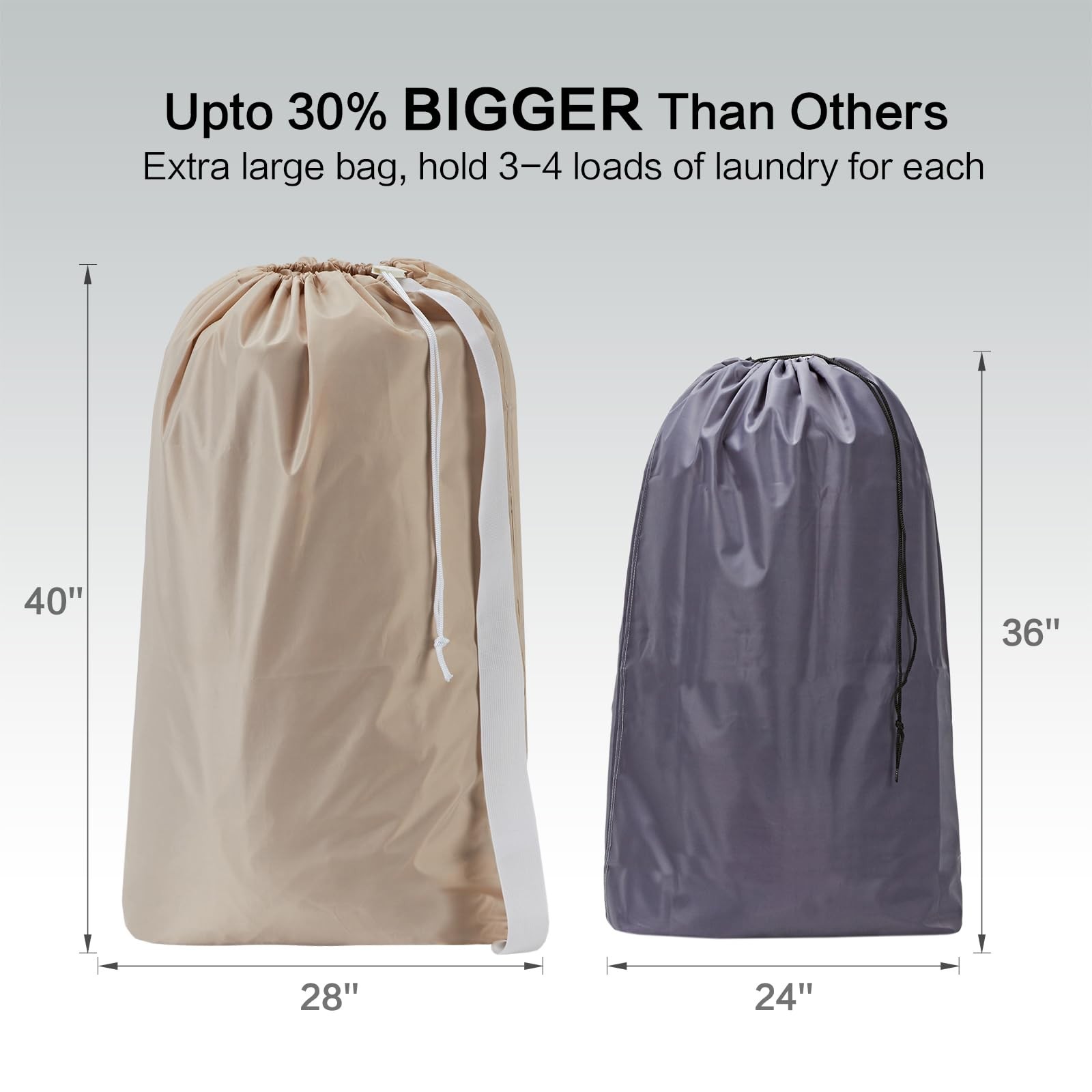 HOMEST 2 Pack XL Nylon Laundry Bag with Strap, Large 2pack, (2 pack) Beige