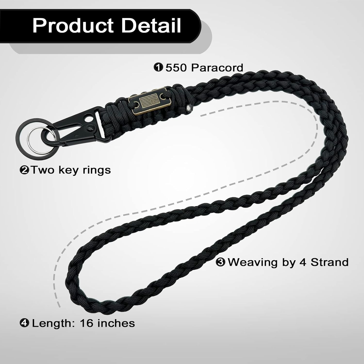 Heavy Duty Paracord Lanyard for ID Badges, Black x2, X2