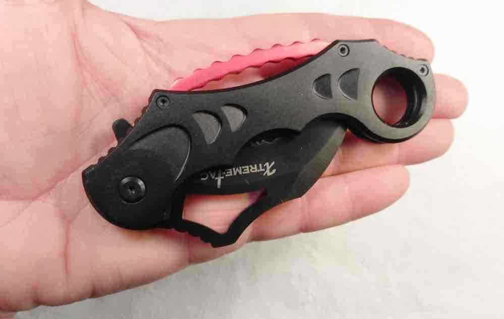 Excellent Black and Red Tactical Spring Assist Karambit Pocket Knife