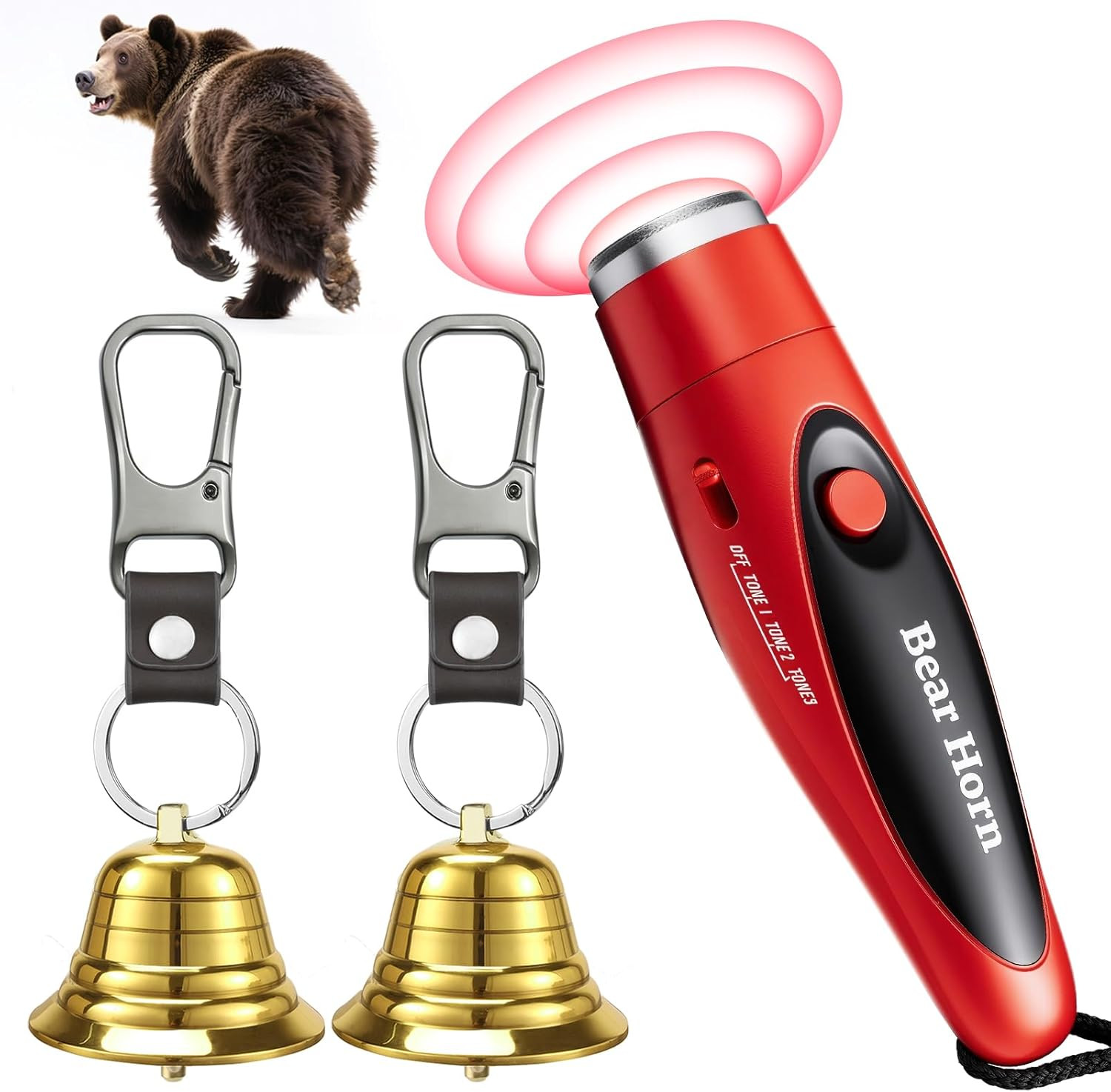 Loud Bear Bell Set to Scare Bears, Hiking Essentials for Women, Emergency Whistl