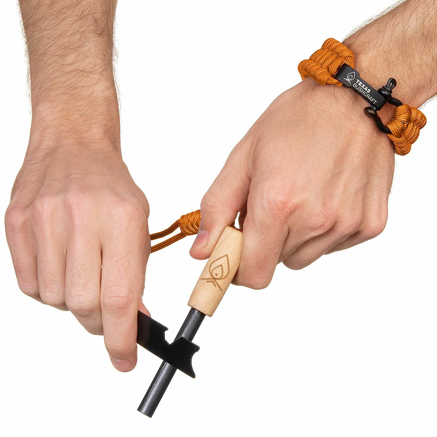 SURVIVAL KIT Mulit-Tool Fire Starter Wrench Paracord Bracelet Leather TINDER BAG