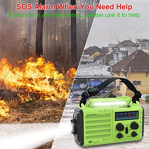 Weather Radio,5000mAh Solar Hand Crank Emergency Radio for Household&5 Green