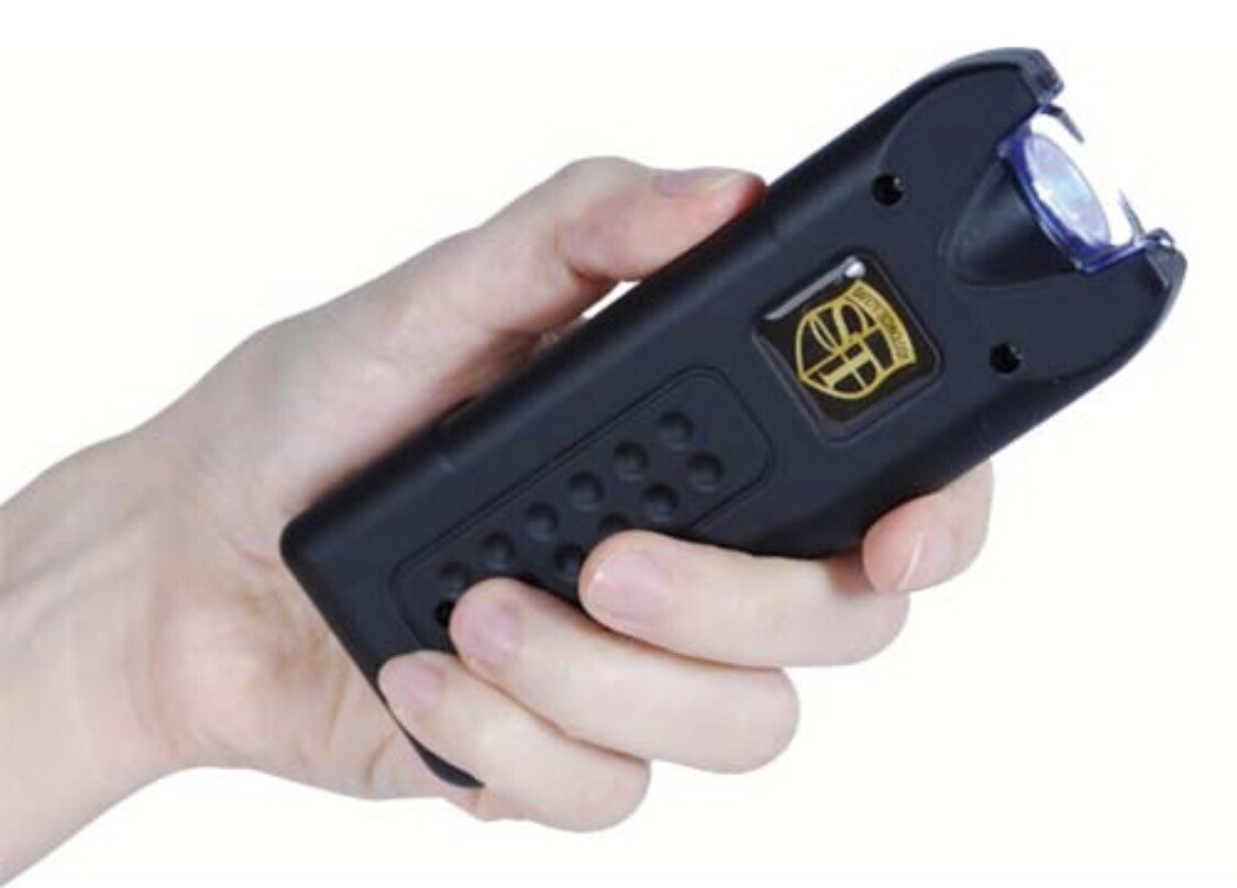 POLICE BLACK Rechargeable LED Stun Gun + Case PERSONAL ALARM WOMEN Self Defense